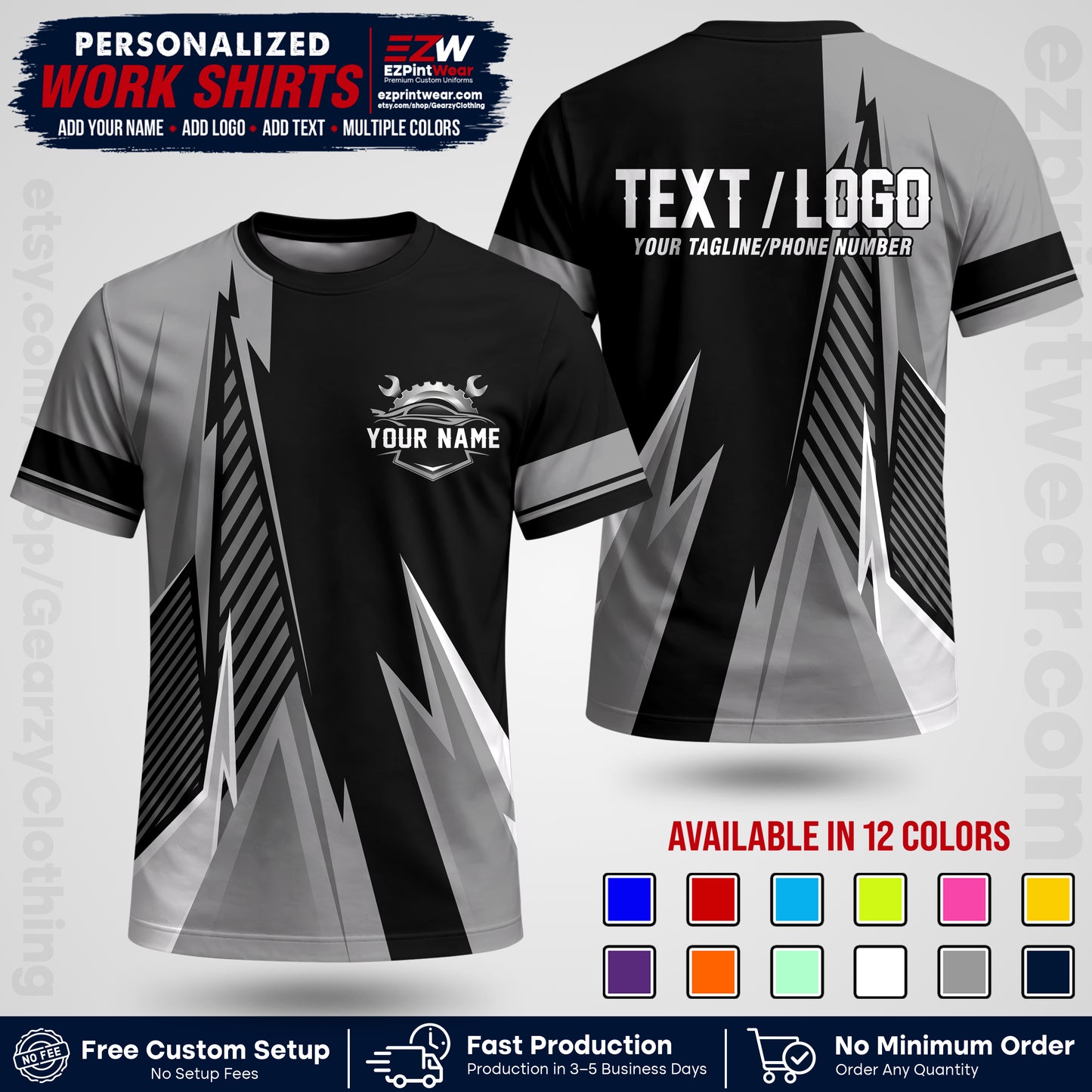 Custom Mechanic Work Shirt with Name, Logo & Text | Auto Shop Uniform | Workwear MCN 01