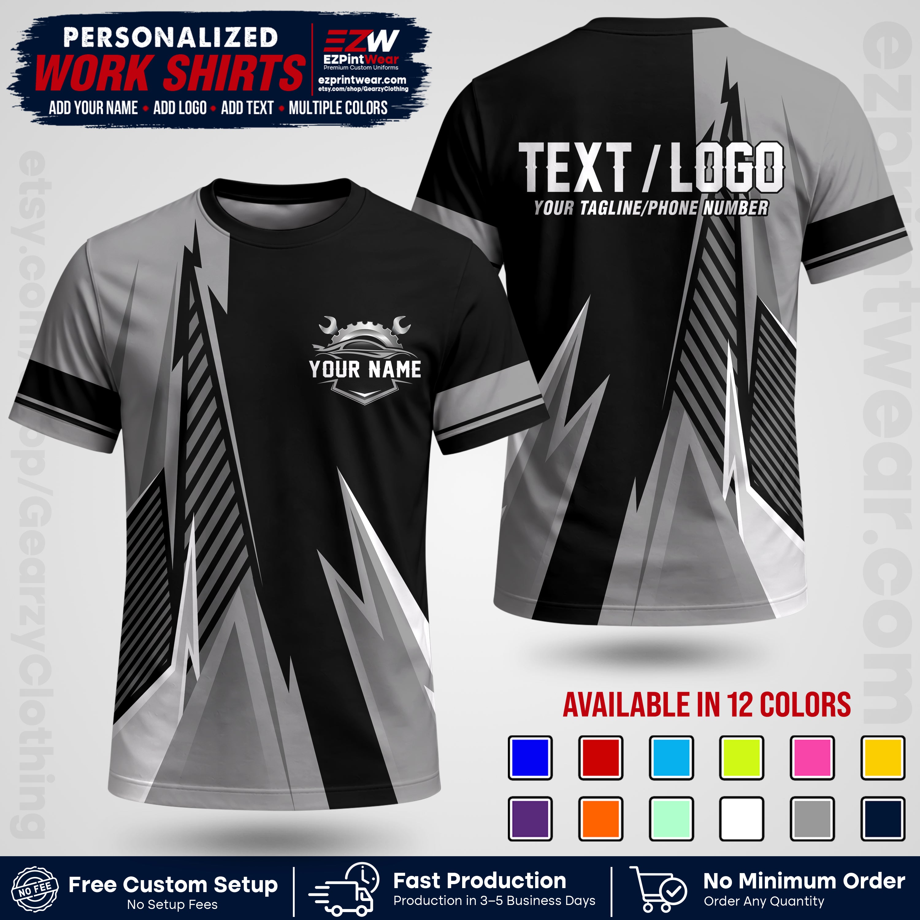 Custom Mechanic Work Shirt with Name, Logo & Text | Auto Shop Uniform | Workwear MCN 01