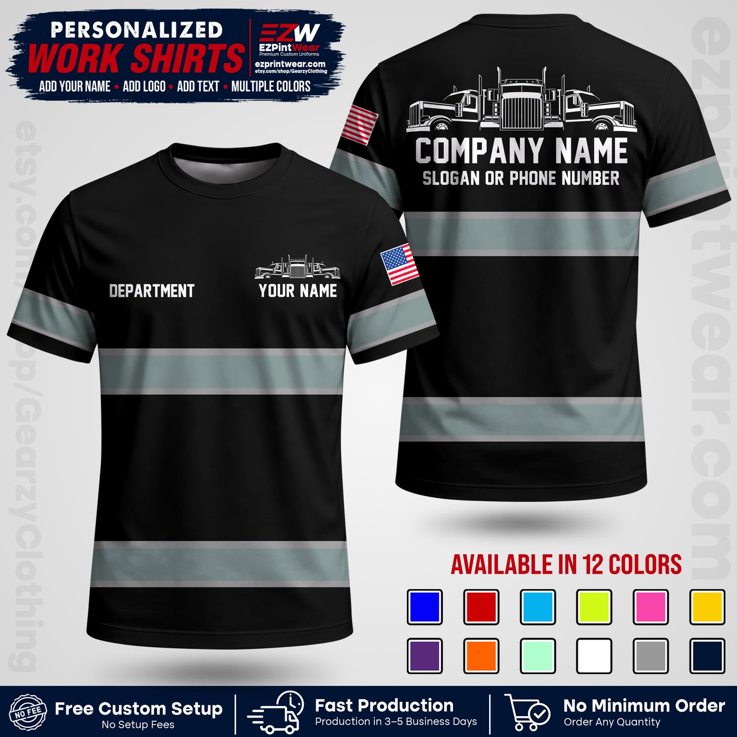 Personalized Truck Driver Workwear Uniform | Custom Safety Stripe Apparel | Non-Reflective Reflective Style Design TW04