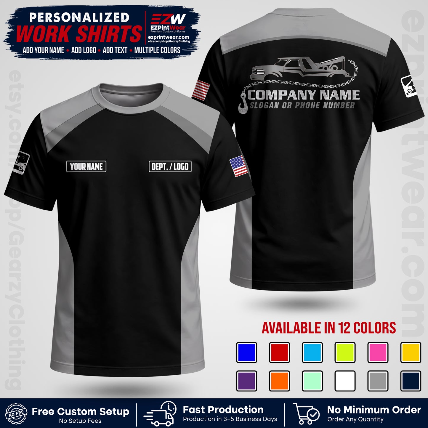 Custom Towing Shirt with Name, Logo & Text | Towing Company Uniform | Workwear TW01