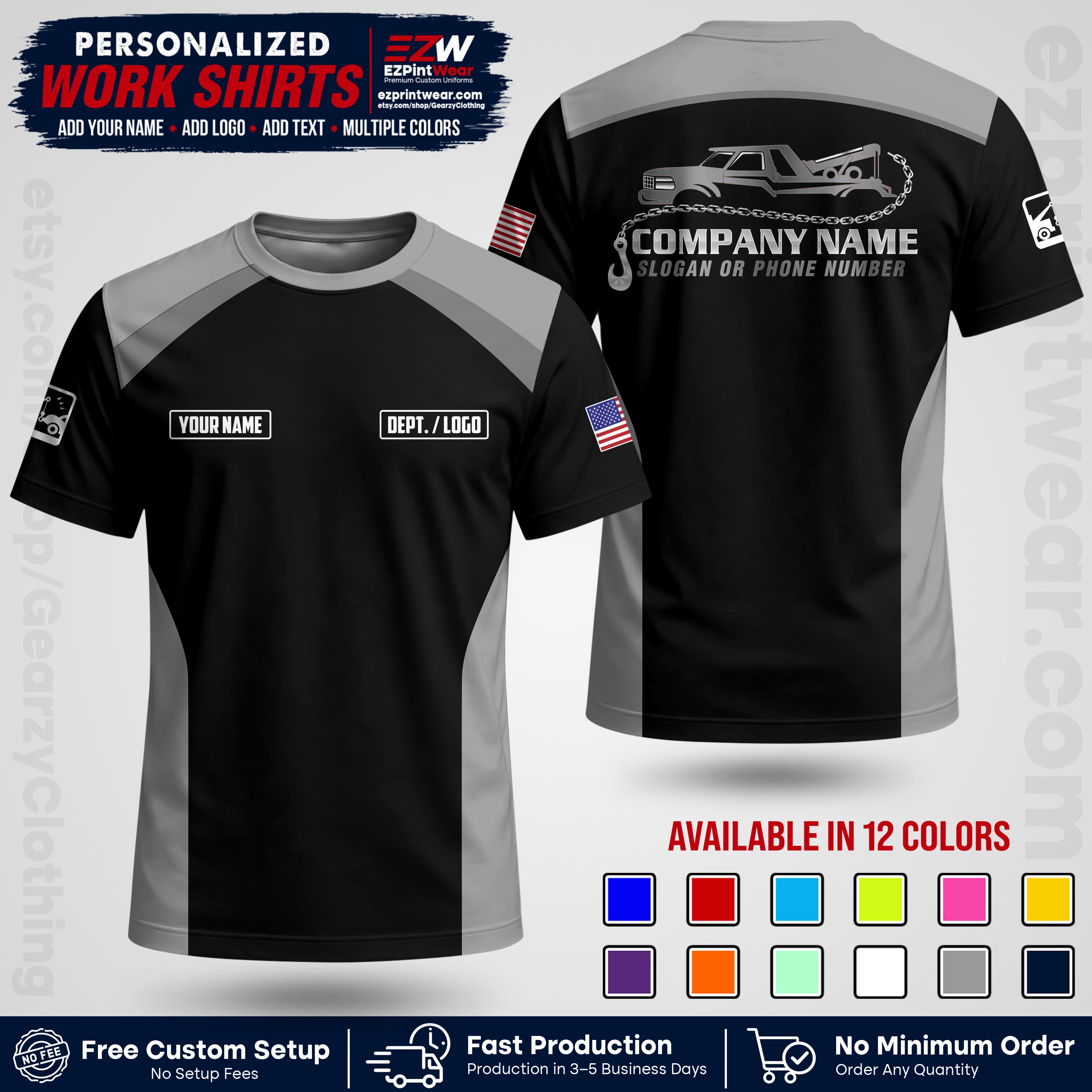 Custom Towing Shirt with Name, Logo & Text | Towing Company Uniform | Workwear TW01