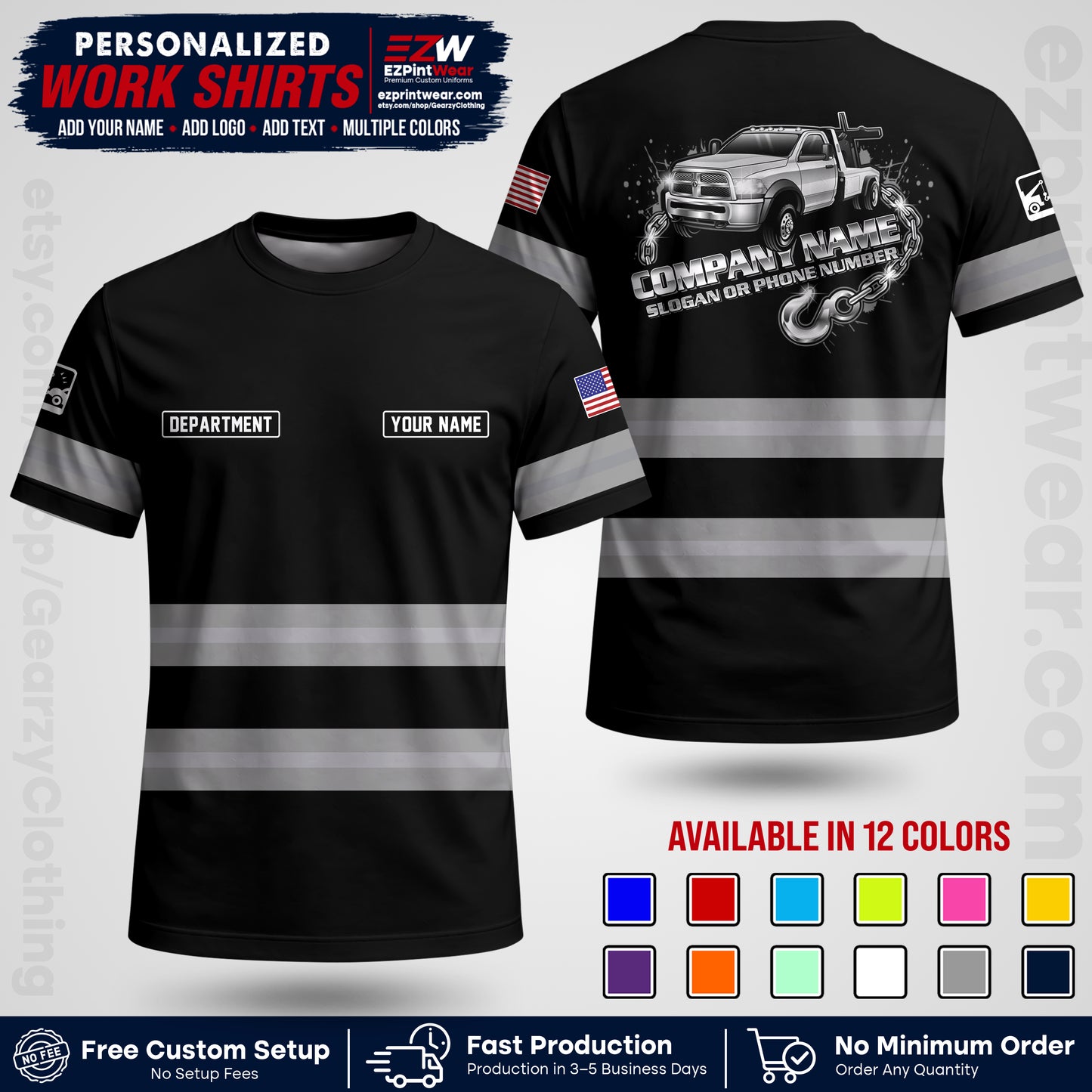 Custom Towing Workwear Uniform | Personalized Tow Truck Shirt | Non-Reflective Safety Stripe Apparel | Custom Towing Shirt | Tow Truck Apparel TW05