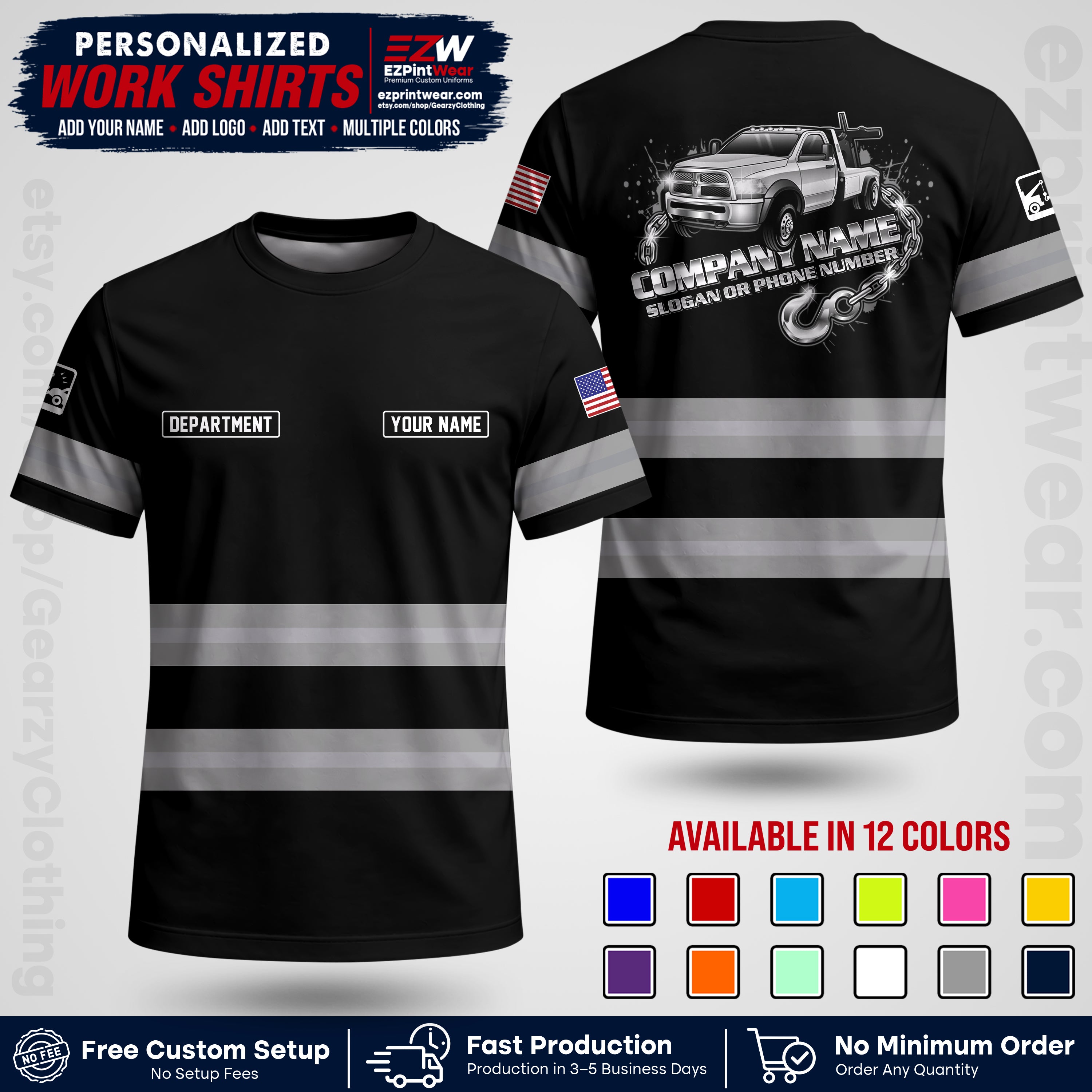 Custom Towing Workwear Uniform | Personalized Tow Truck Shirt | Non-Reflective Safety Stripe Apparel | Custom Towing Shirt | Tow Truck Apparel TW05