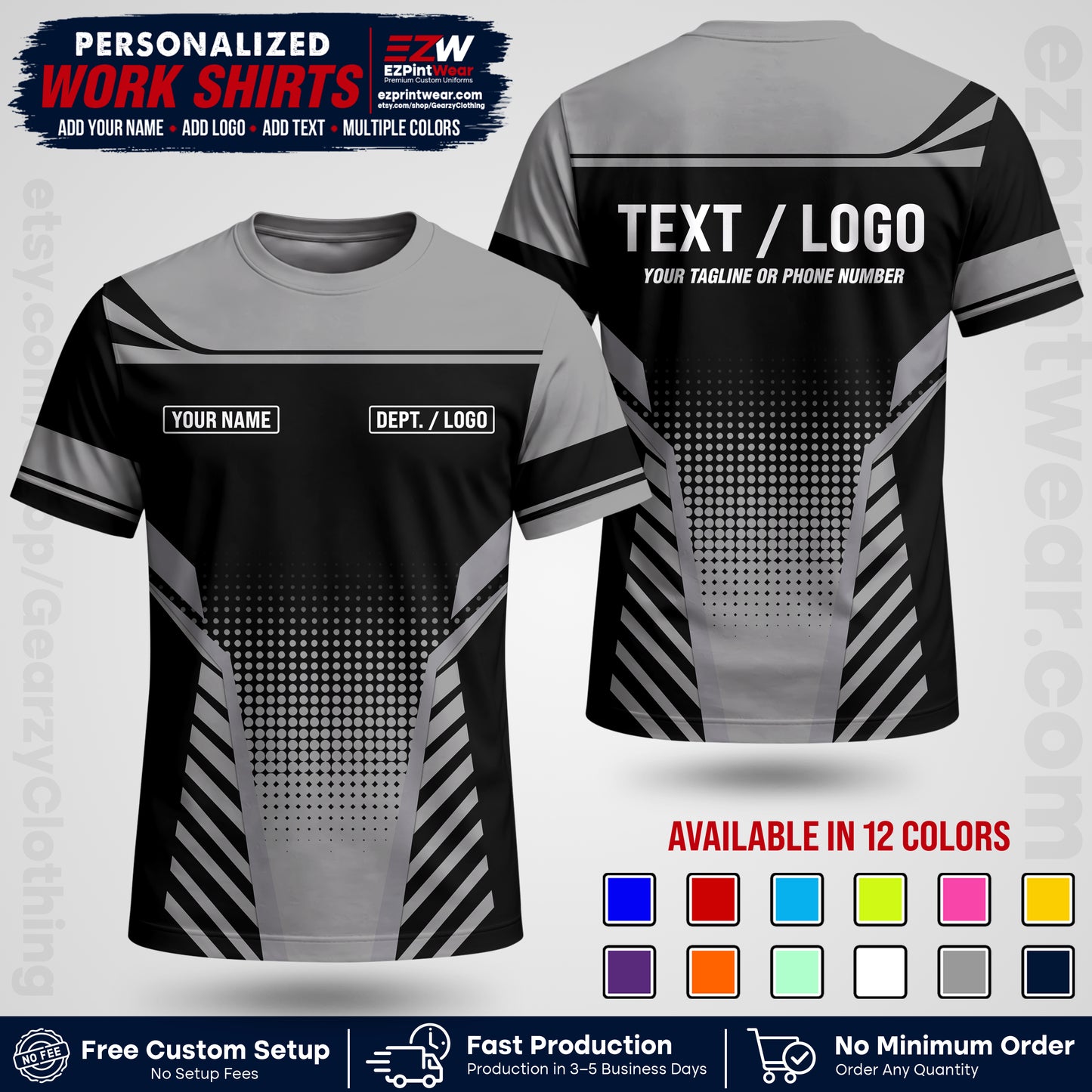 Custom All Over Print Work Uniform Shirt with Name, Logo & Text | Custom Hawaiian Shirt | Company Shirt | Employee Uniform UNF08