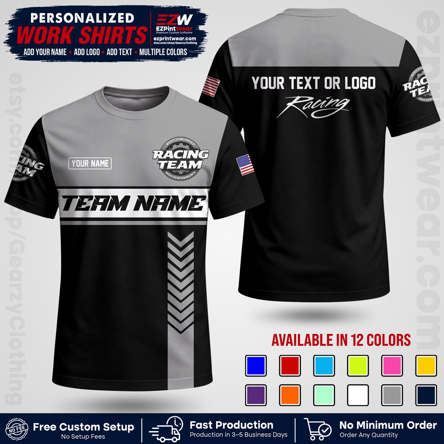 Custom Racing Shirt with Name, Logo & Text | Race Team Uniform | Crew Apparel RC02