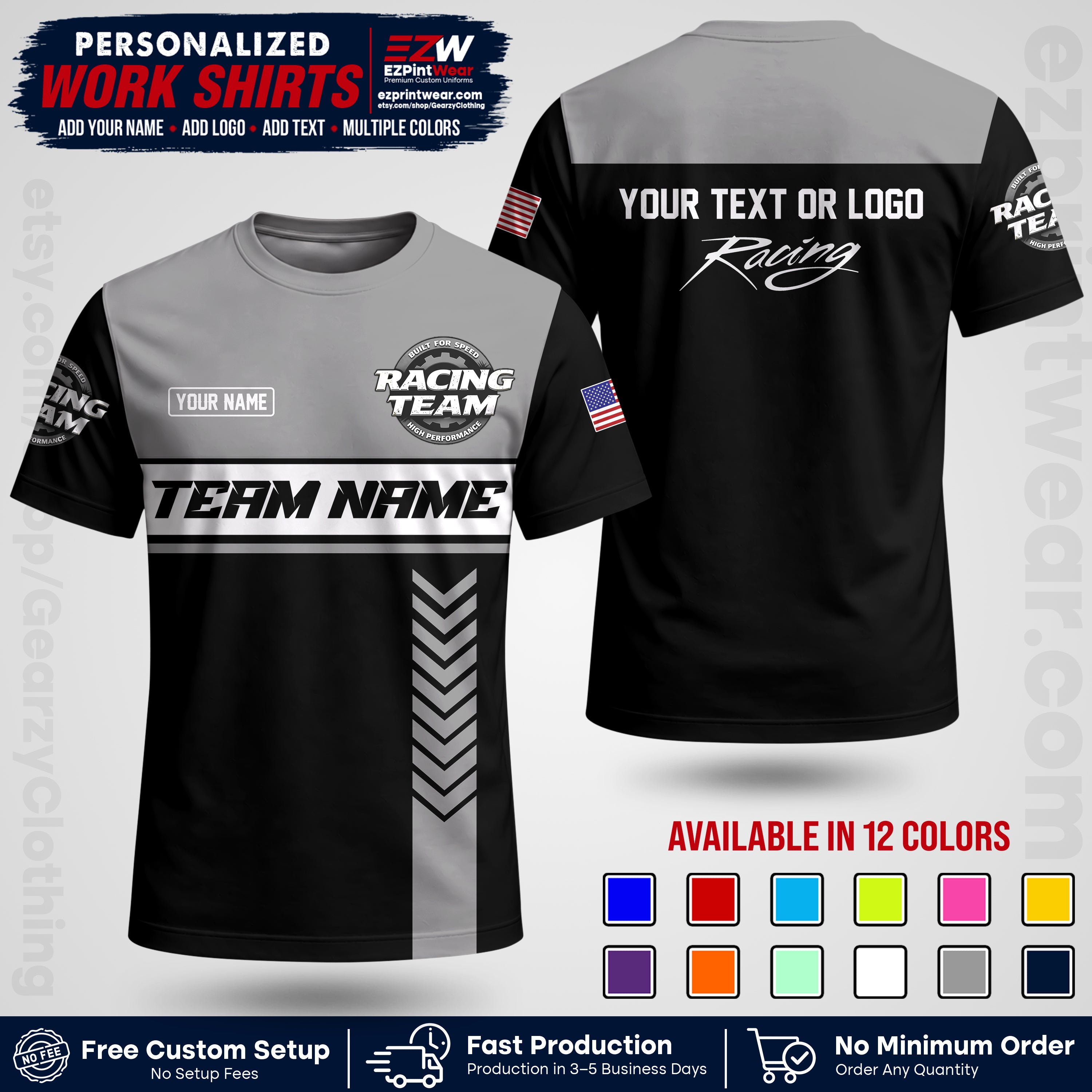 Custom Racing Shirt with Name, Logo & Text | Race Team Uniform | Crew Apparel RC02