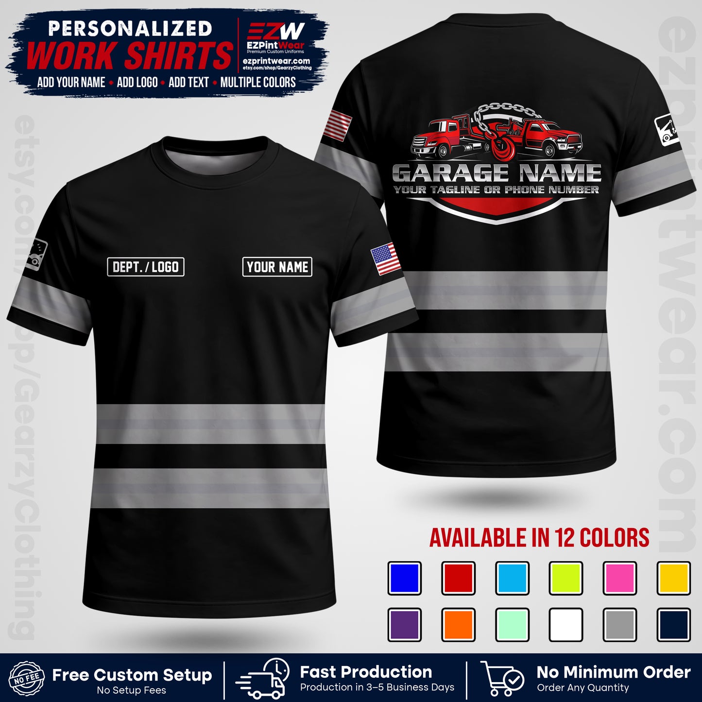 Custom Towing Workwear Uniform | Personalized Tow Truck Shirt | Non-Reflective Safety Stripe Apparel | Custom Towing Shirt | Tow Truck Apparel TW03