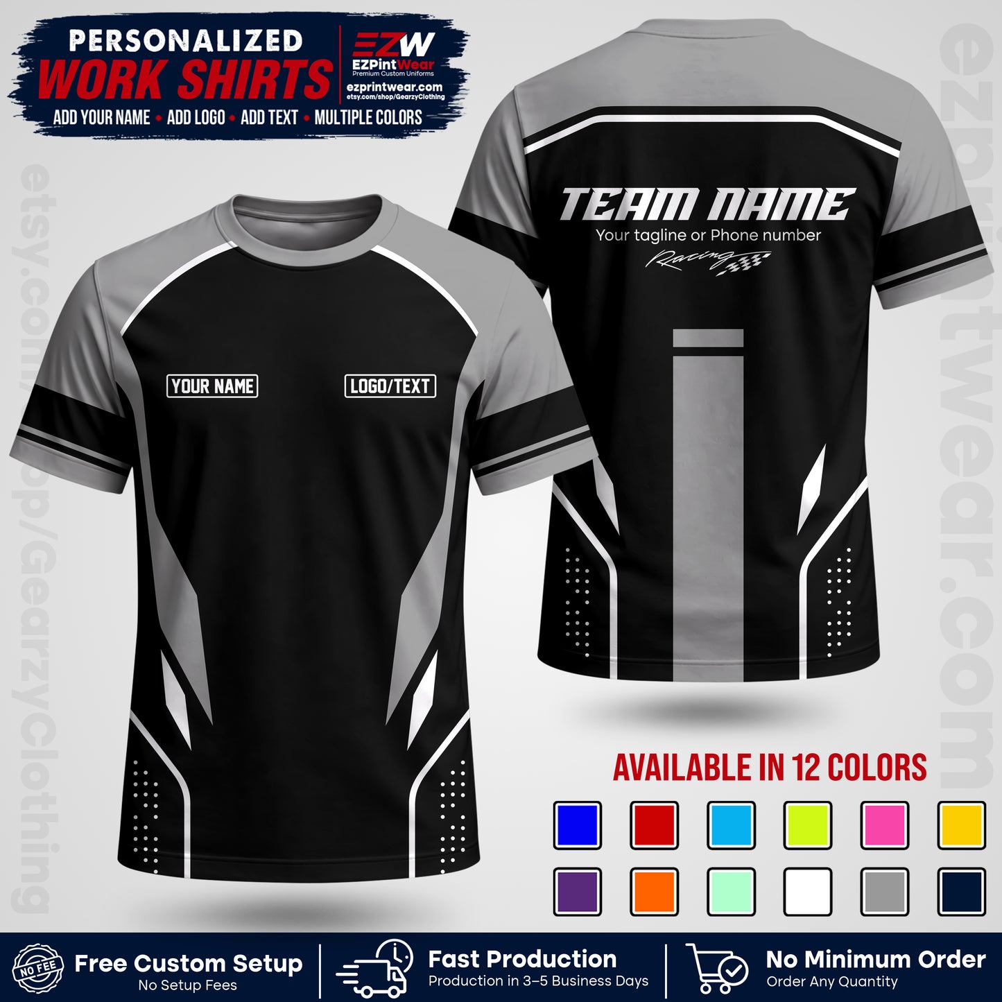Custom Racing Shirt with Name, Logo & Text | Race Team Uniform | Crew Apparel RC06