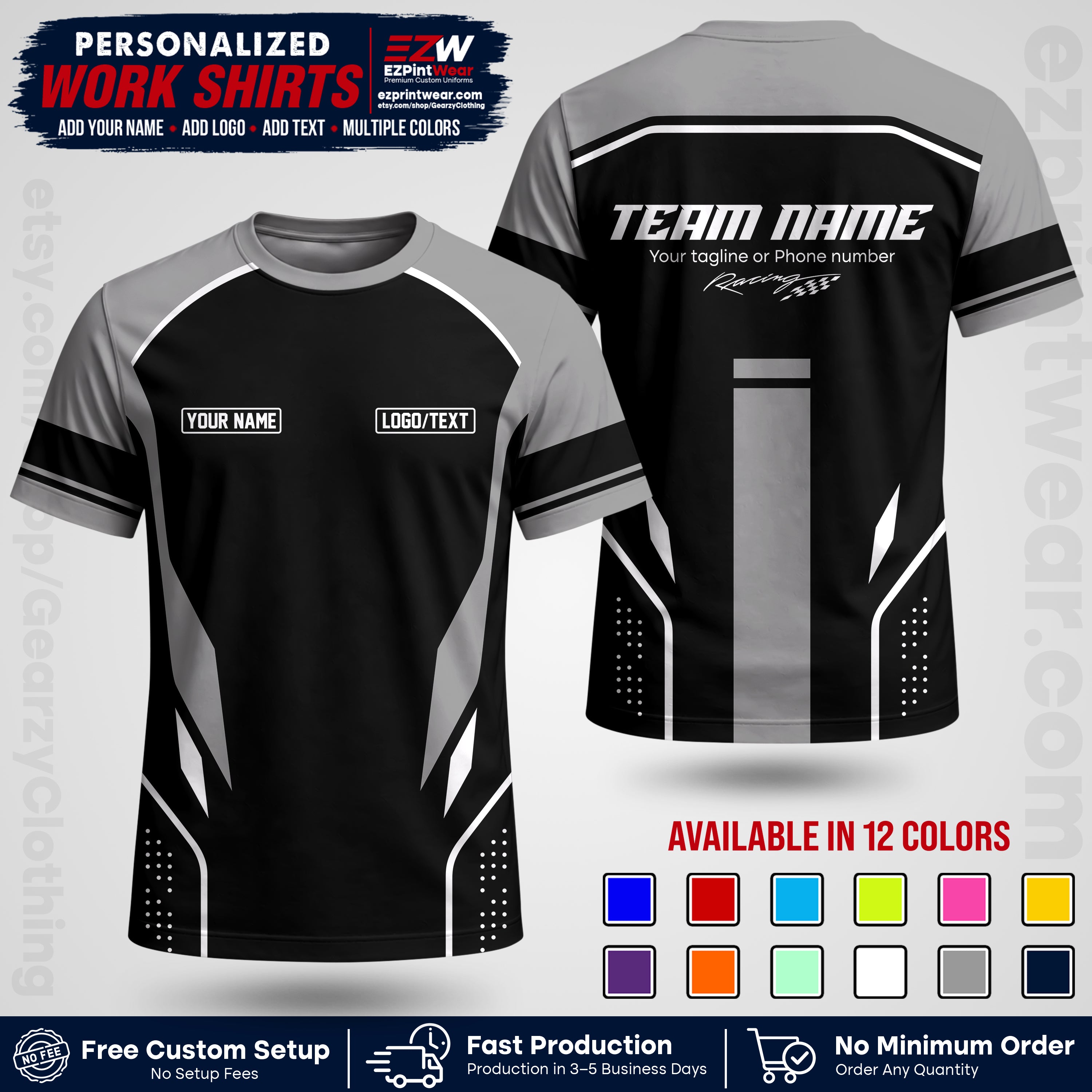 Custom Racing Shirt with Name, Logo & Text | Race Team Uniform | Crew Apparel RC06