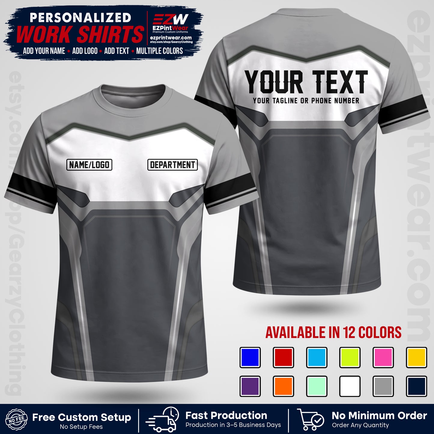 Custom All Over Print Work Uniform Shirt with Name, Logo & Text | Custom Hawaiian Shirt | Company Shirt | Employee Uniform UNF05