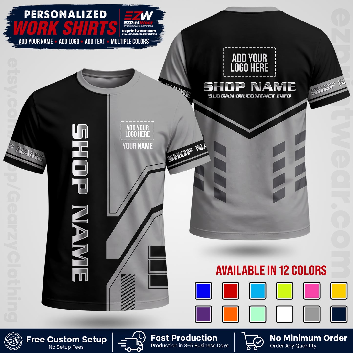 Custom All Over Print Work Uniform Shirt with Name, Logo & Text | Custom Hawaiian Shirt | Company Shirt | Employee Uniform UNF11