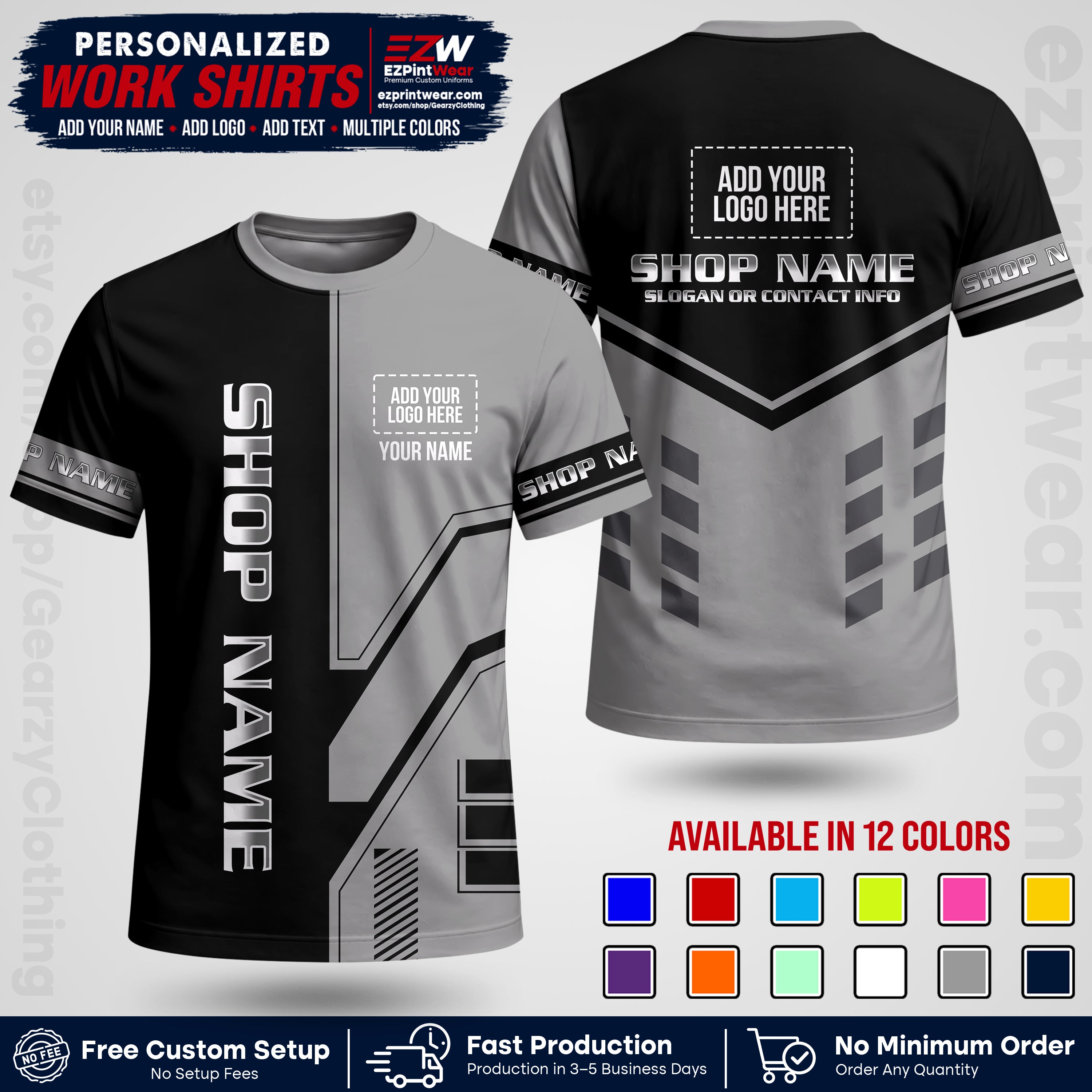 Custom All Over Print Work Uniform Shirt with Name, Logo & Text | Custom Hawaiian Shirt | Company Shirt | Employee Uniform UNF11