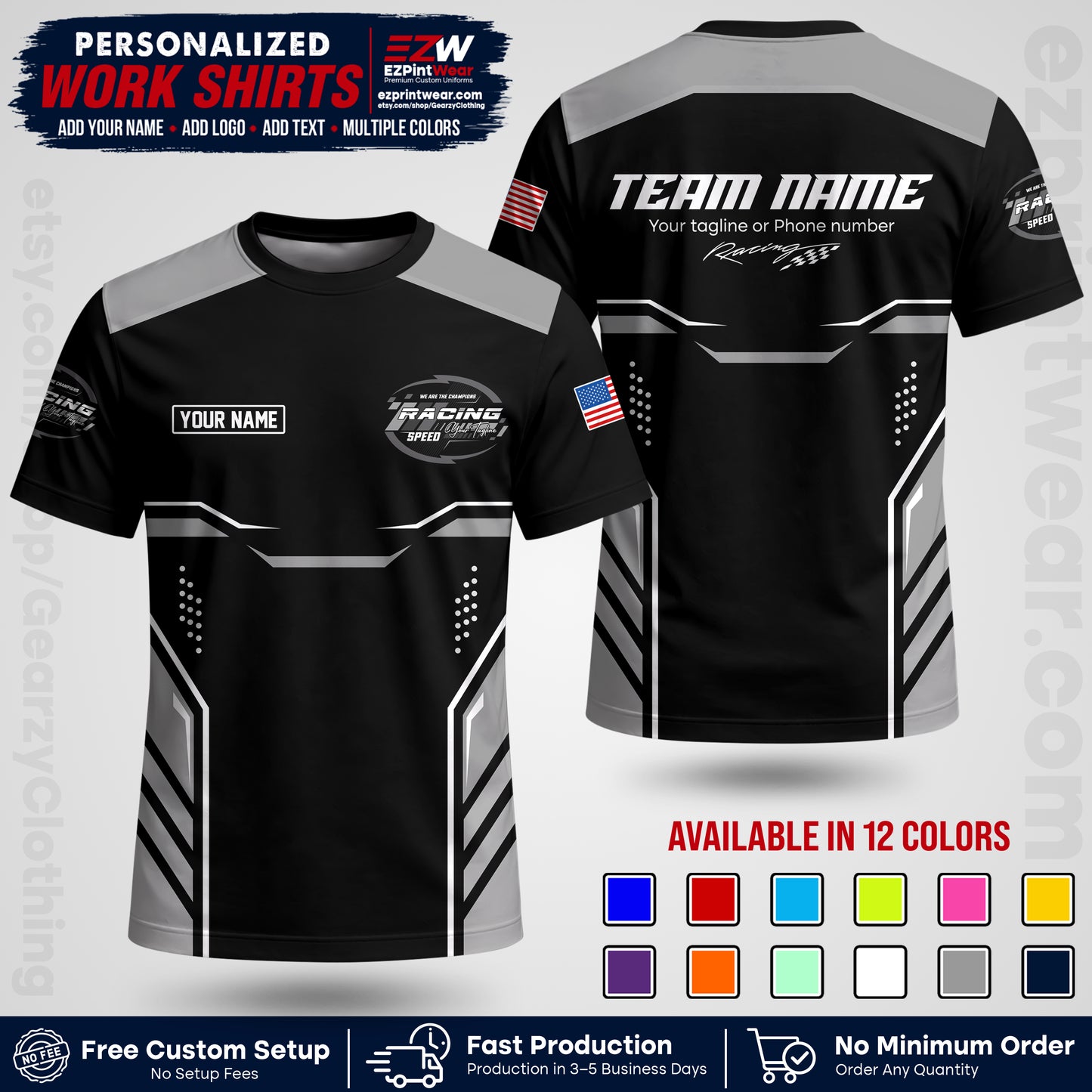 Custom Racing Shirt with Name, Logo & Text | Race Team Uniform | Crew Apparel RC10