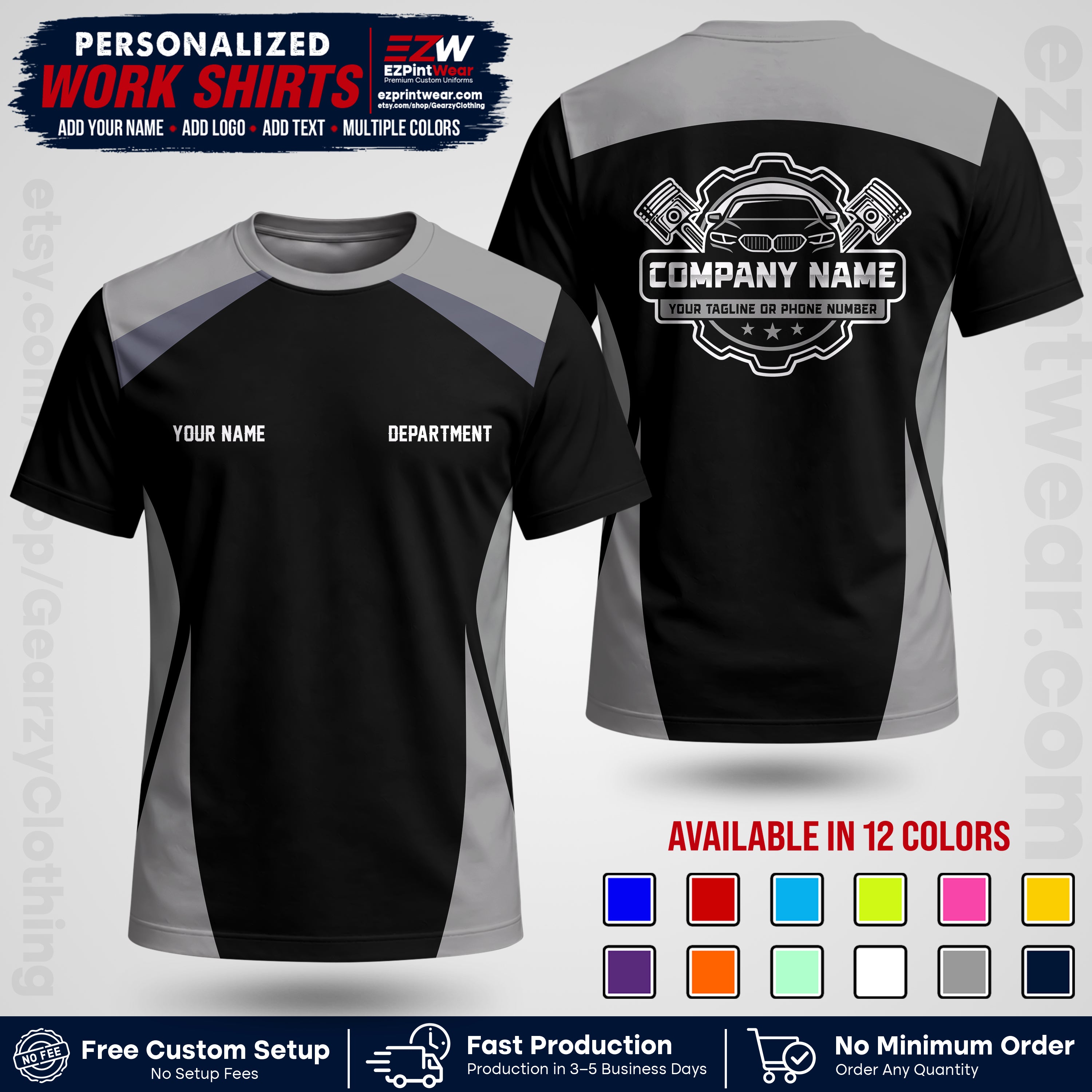 Custom Mechanic Work Shirt with Name, Logo & Text | Auto Shop Uniform | Workwear MCN 08
