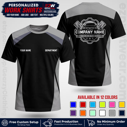 Custom Mechanic Work Shirt with Name, Logo & Text | Auto Shop Uniform | Workwear MCN 08