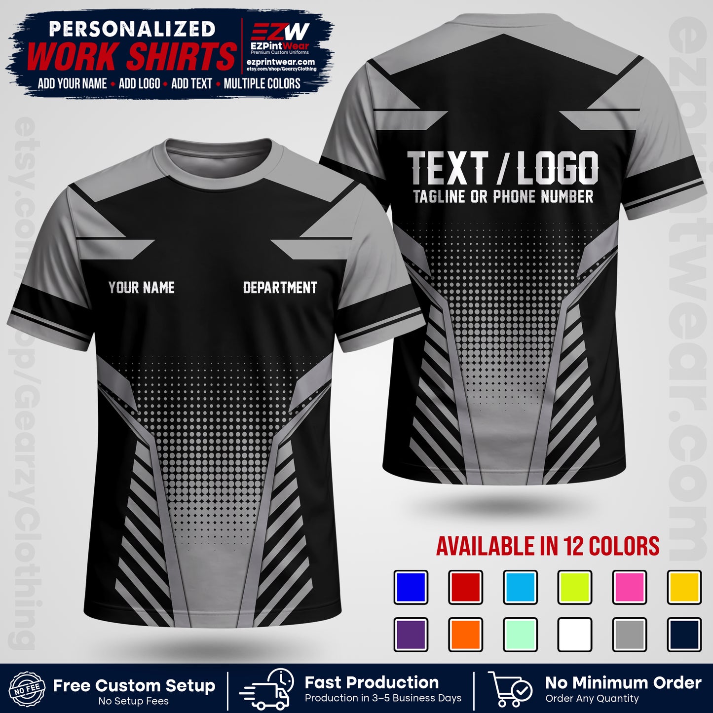 Custom All Over Print Work Uniform Shirt with Name, Logo & Text | Custom Hawaiian Shirt | Company Shirt | Employee Uniform UNF06