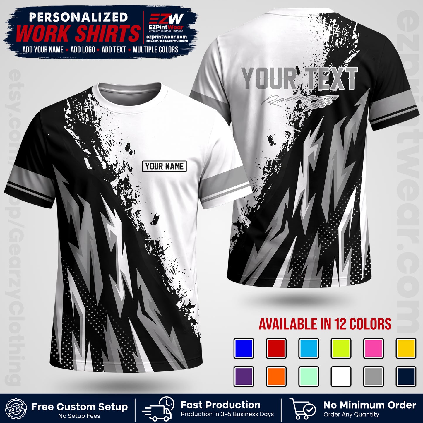 Custom Racing Shirt with Name, Logo & Text | Race Team Uniform | Crew Apparel RC08