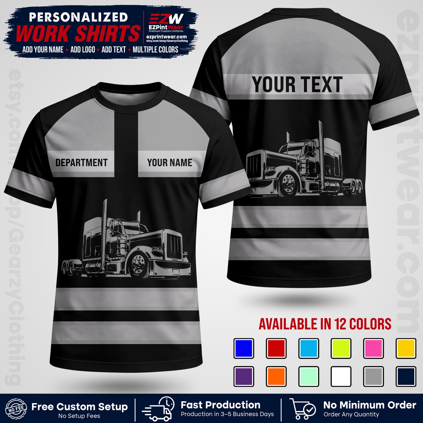 Personalized Truck Driver Workwear Uniform | Custom Safety Stripe Apparel | Non-Reflective Reflective Style Design TW02