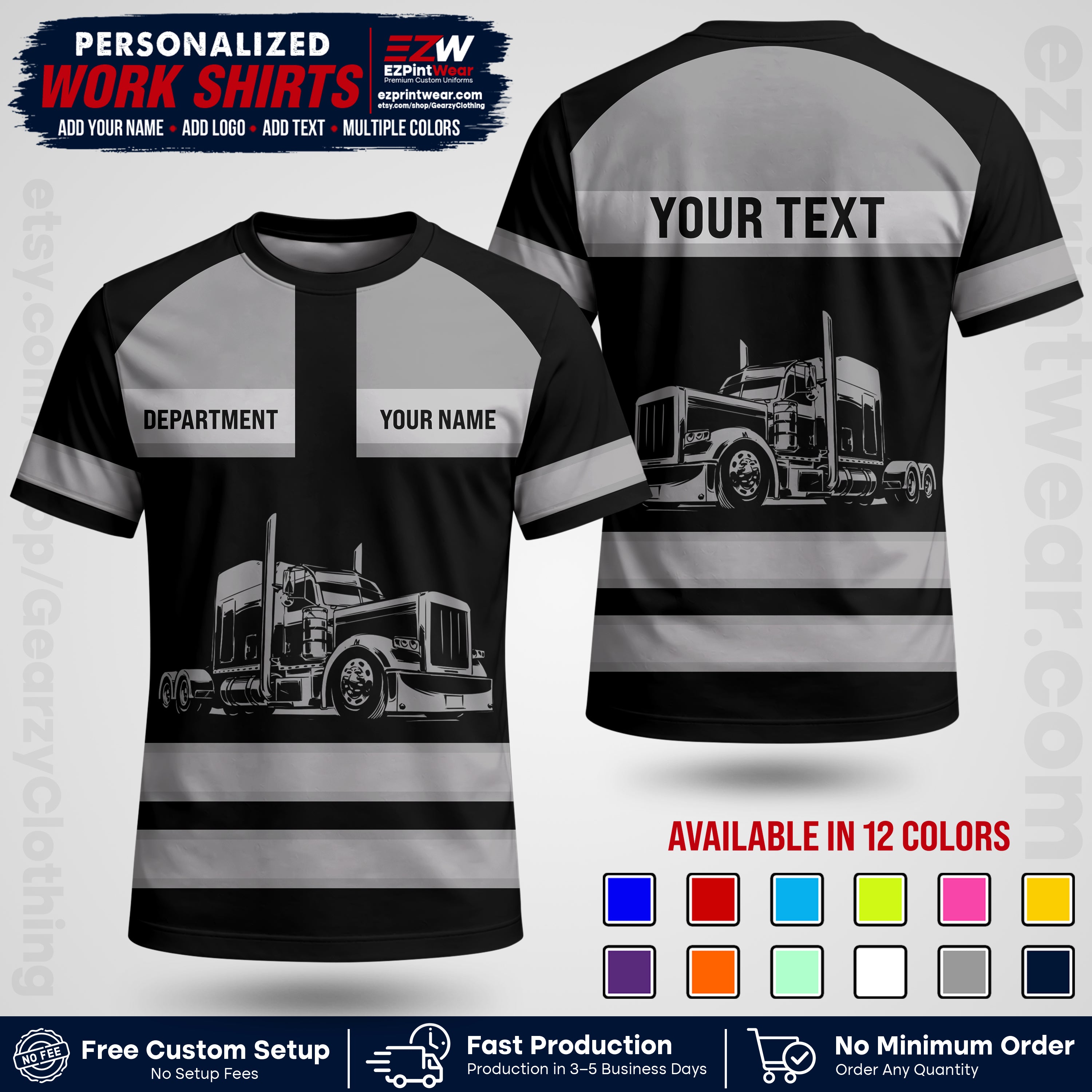 Personalized Truck Driver Workwear Uniform | Custom Safety Stripe Apparel | Non-Reflective Reflective Style Design TW02