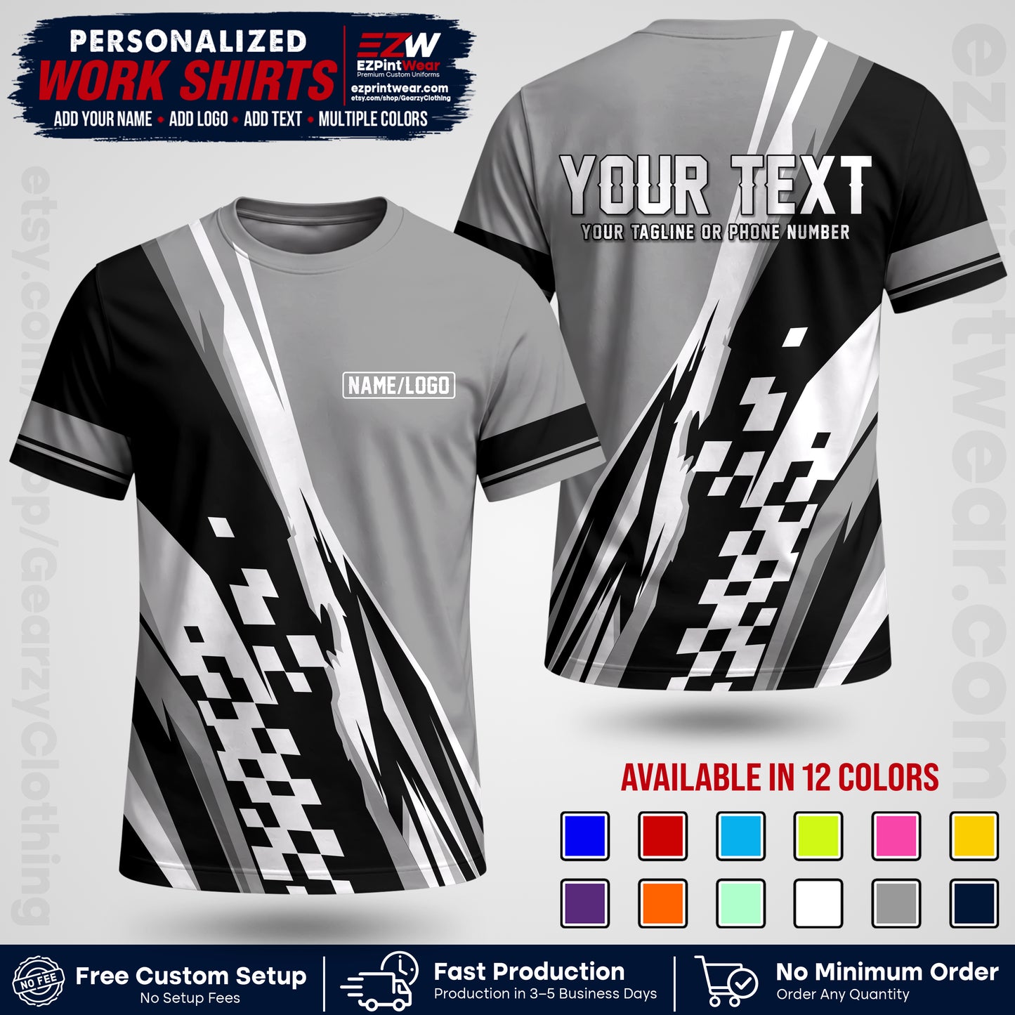 Custom Racing Shirt with Name, Logo & Text | Race Team Uniform | Crew Apparel RC04