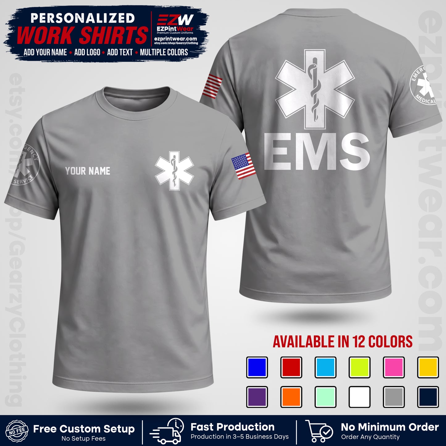 Custom EMS Shirt with Name, Logo & Text | EMS Team Uniform | First Responder Workwear EMSU02