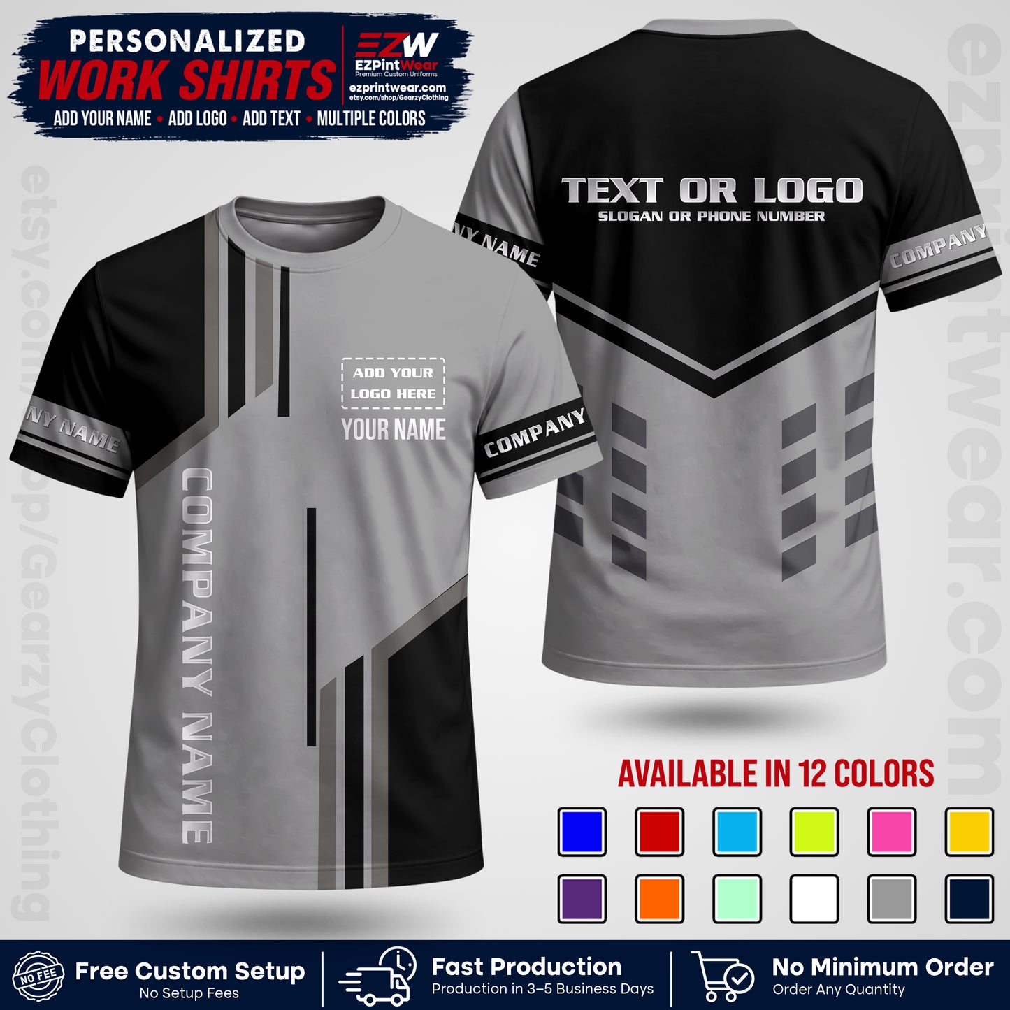 Custom All Over Print Work Uniform Shirt with Name, Logo & Text | Custom Hawaiian Shirt | Company Shirt | Employee Uniform UNF10