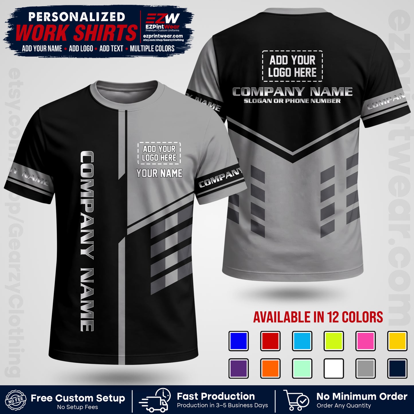 Custom All Over Print Work Uniform Shirt with Name, Logo & Text | Custom Hawaiian Shirt | Company Shirt | Employee Uniform UNF09