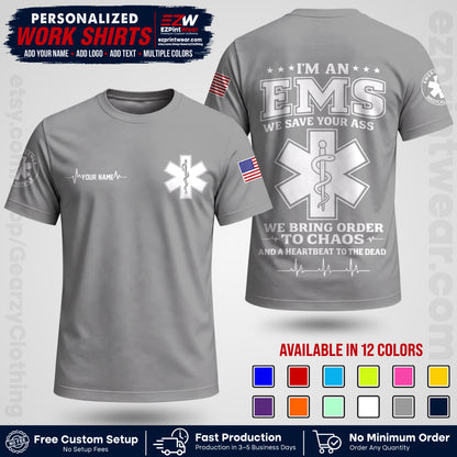Custom EMS Shirt with Name, Logo & Text | EMS Team Uniform | First Responder Workwear EMSU05