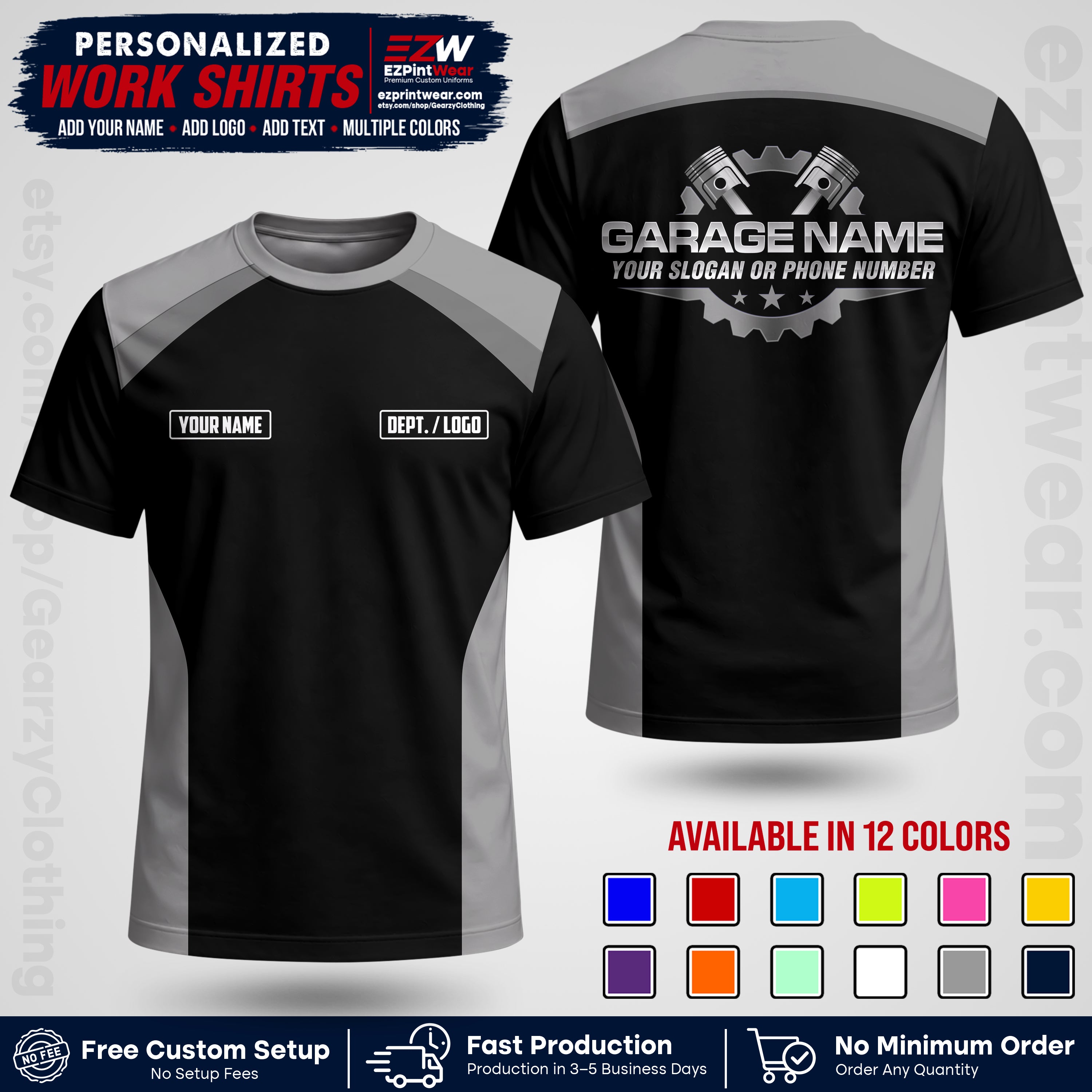 Custom Mechanic Work Shirt with Name, Logo & Text | Auto Shop Uniform | Workwear MCN 06