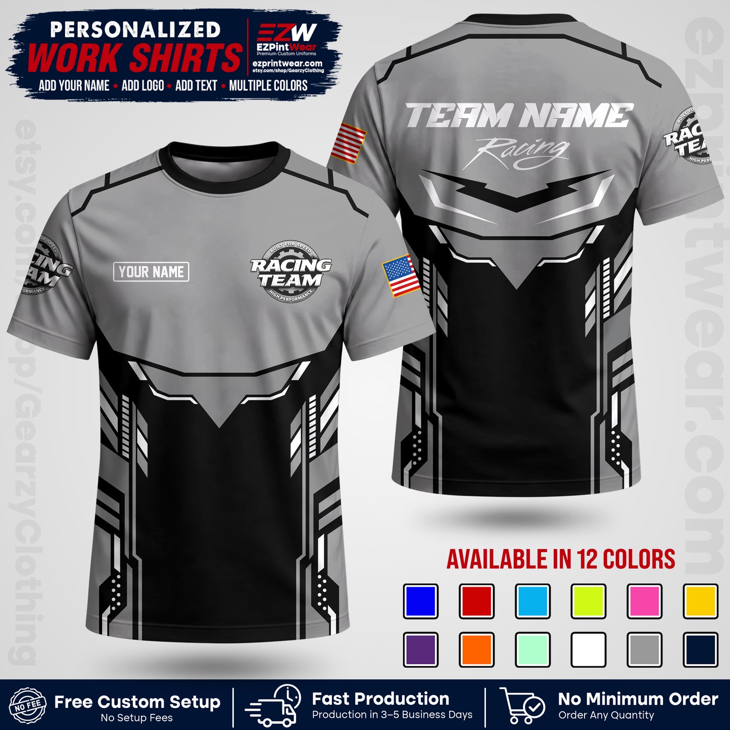 Custom Racing Shirt with Name, Logo & Text | Race Team Uniform | Crew Apparel RC11