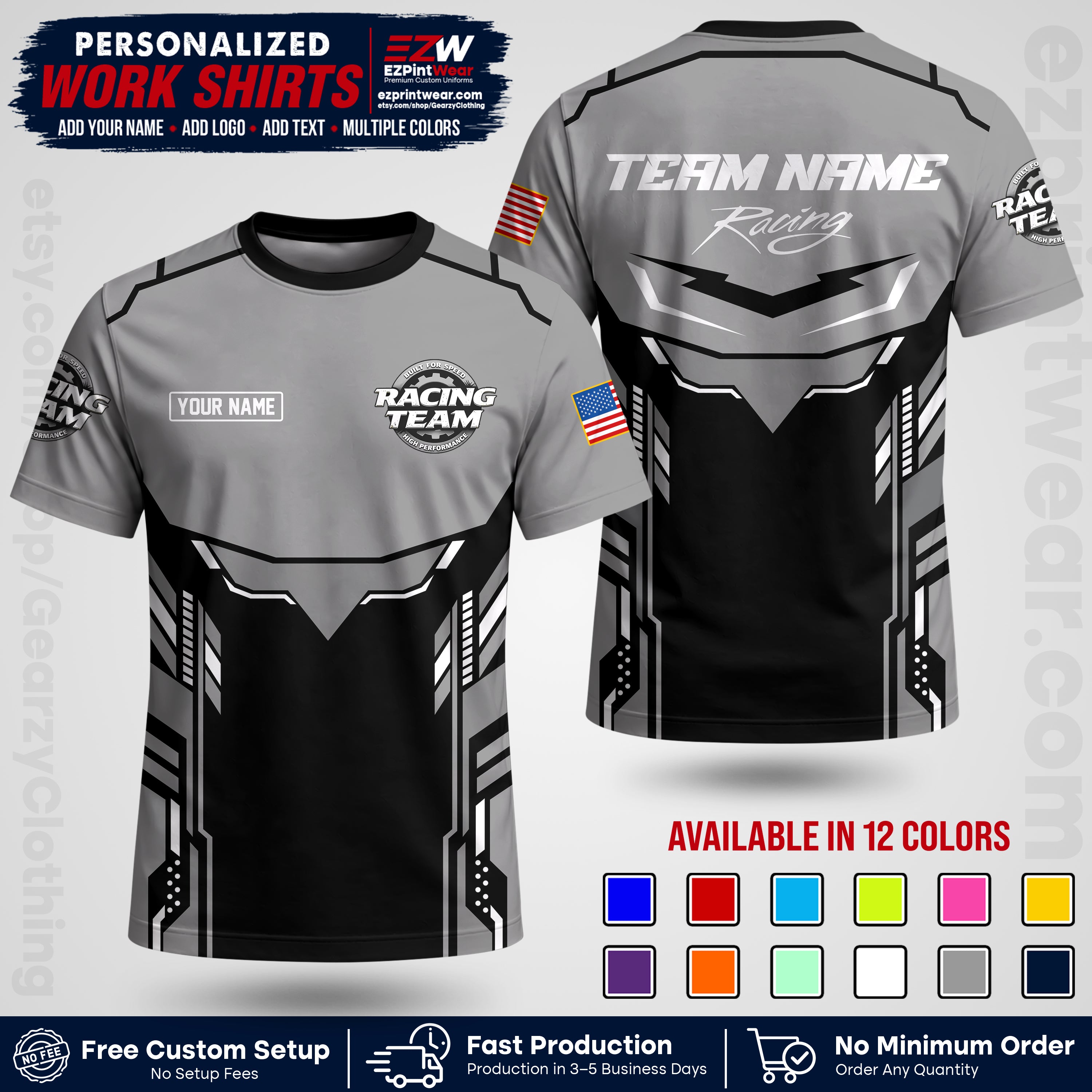 Custom Racing Shirt with Name, Logo & Text | Race Team Uniform | Crew Apparel RC11