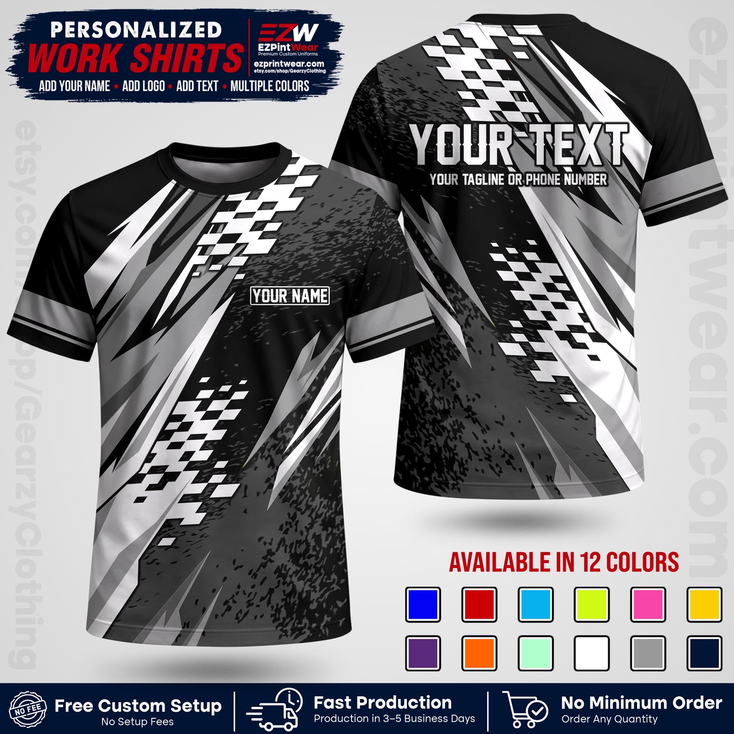Custom Racing Shirt with Name, Logo & Text | Race Team Uniform | Crew Apparel RC03