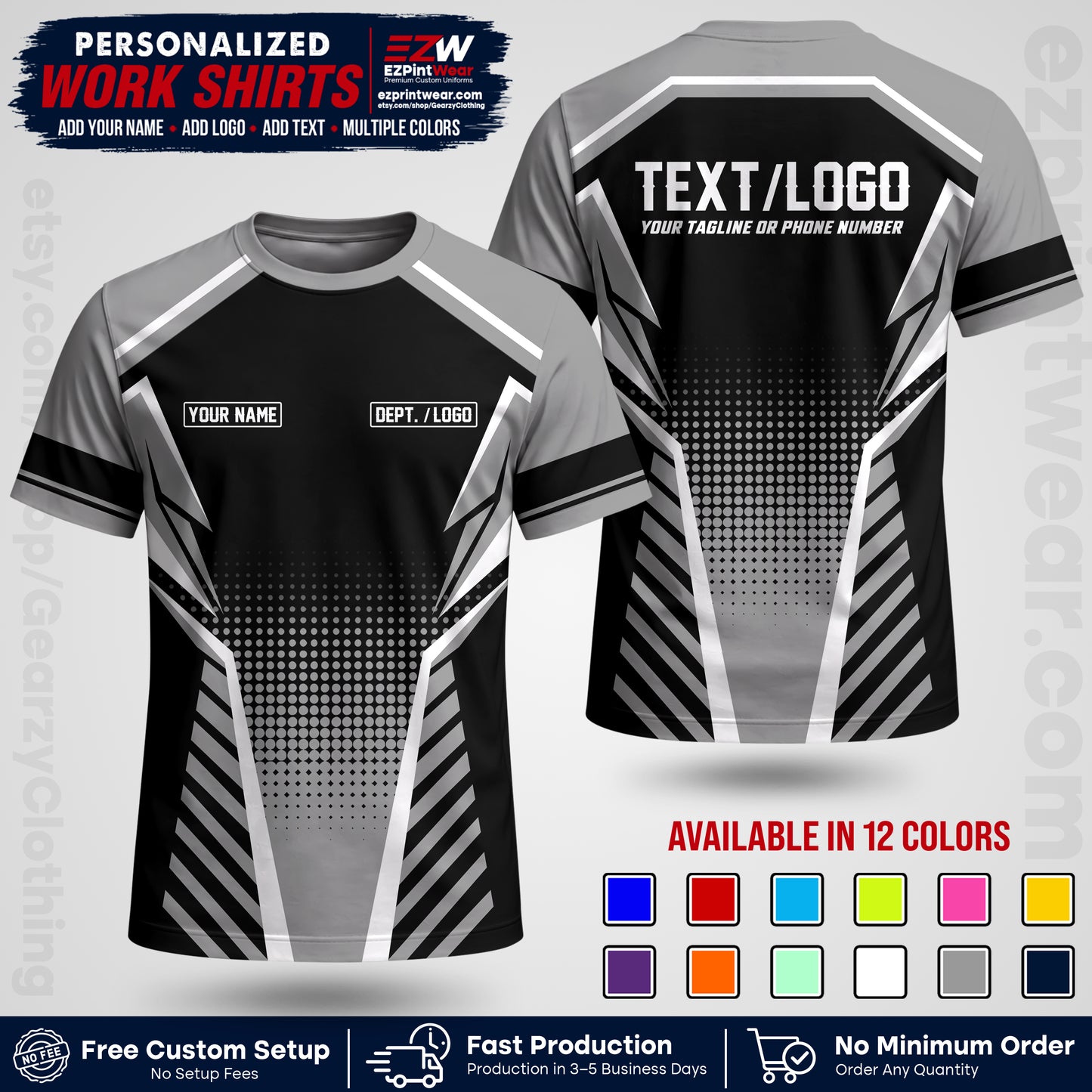 Custom All Over Print Work Uniform Shirt with Name, Logo & Text | Custom Hawaiian Shirt | Company Shirt | Employee Uniform UNF13