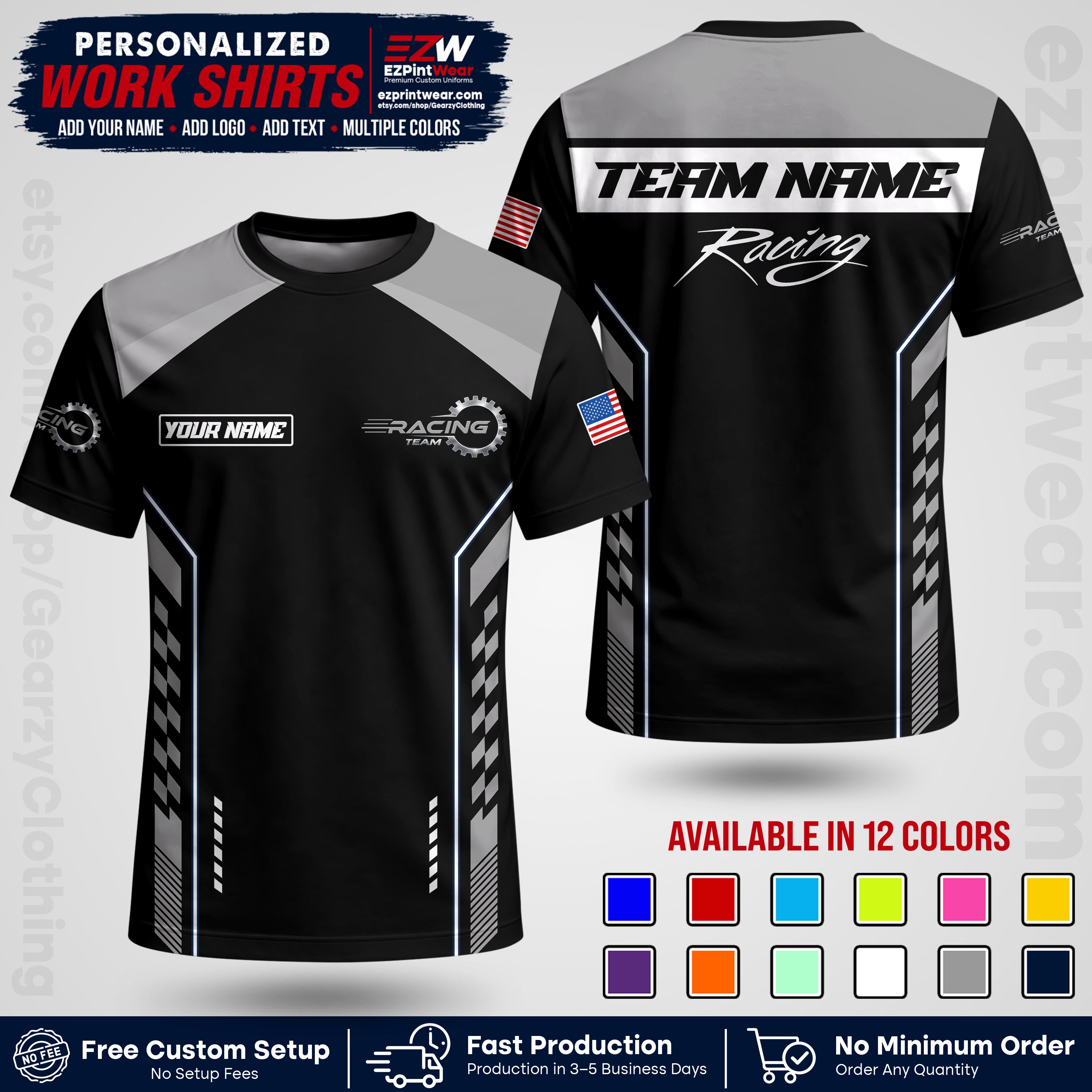 Custom Racing Shirt with Name, Logo & Text | Race Team Uniform | Crew Apparel RC13