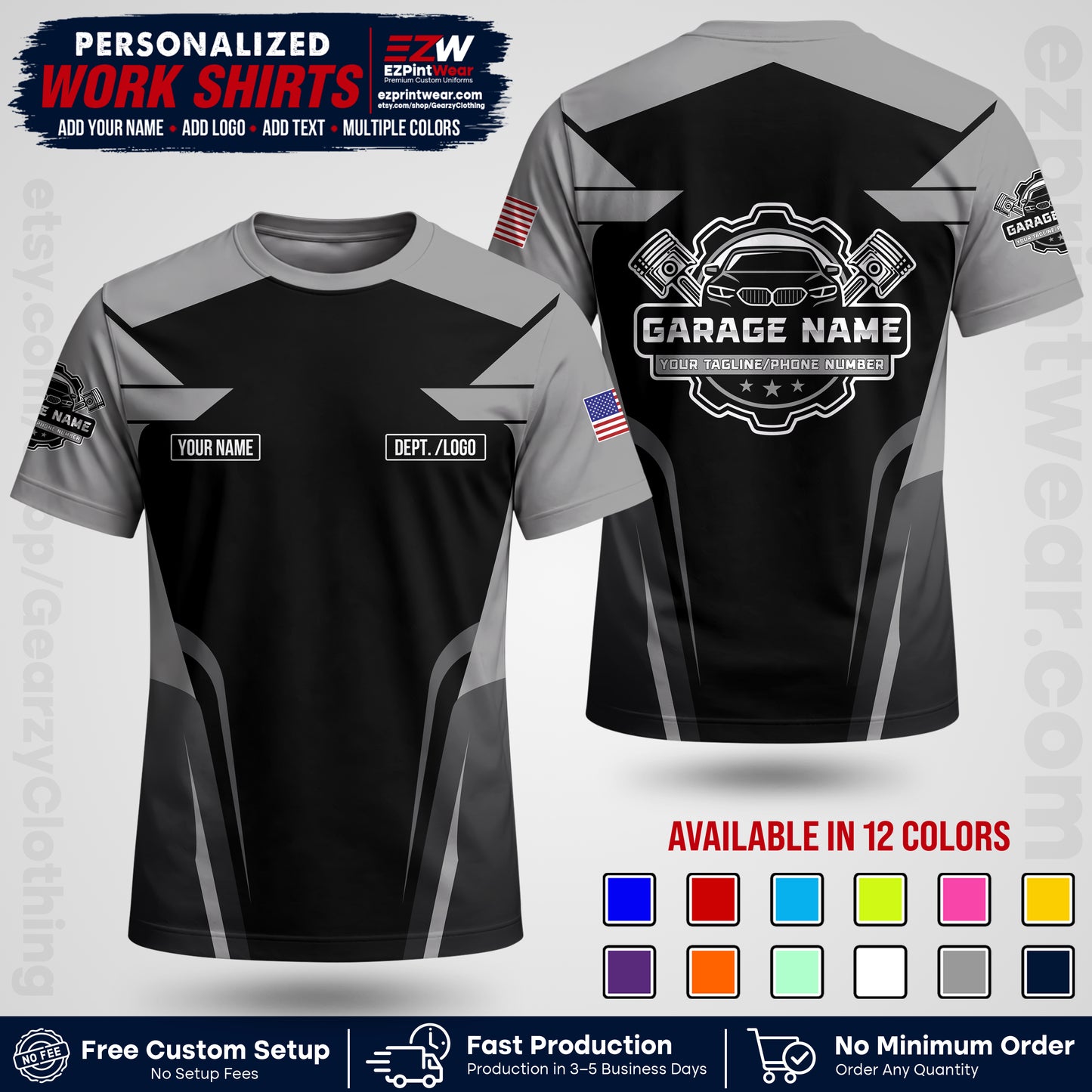 Custom Mechanic Work Shirt with Name, Logo & Text | Auto Shop Uniform | Workwear MCN 04