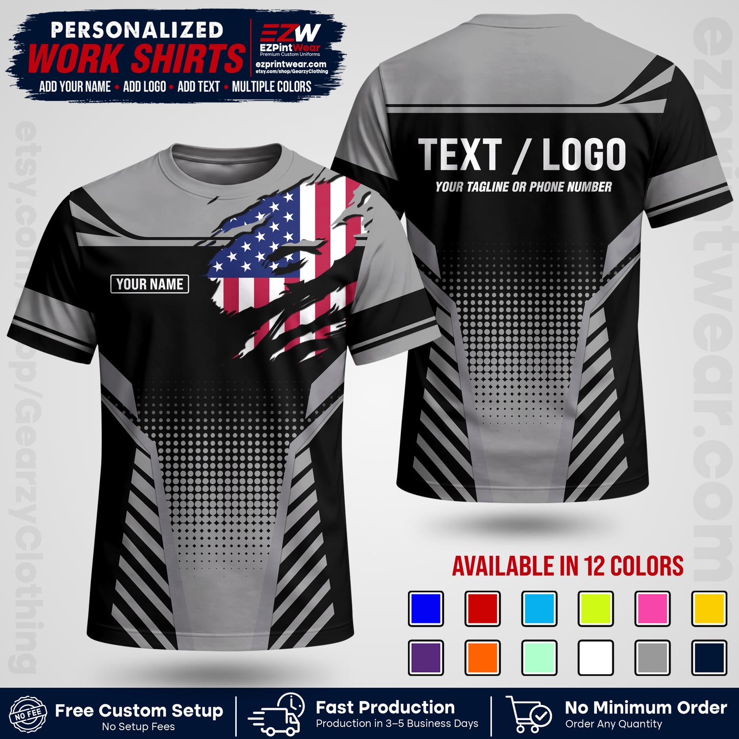 Custom All Over Print Work Uniform Shirt with Name, Logo & Text | Custom Hawaiian Shirt | Company Shirt | Employee Uniform UNF07