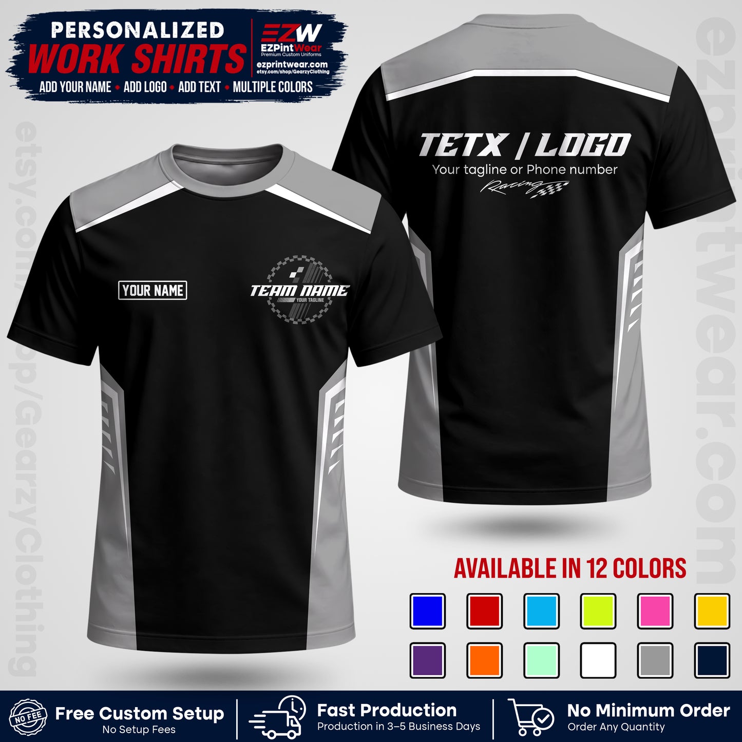 Custom Racing Shirt with Name, Logo & Text | Race Team Uniform | Crew Apparel RC07