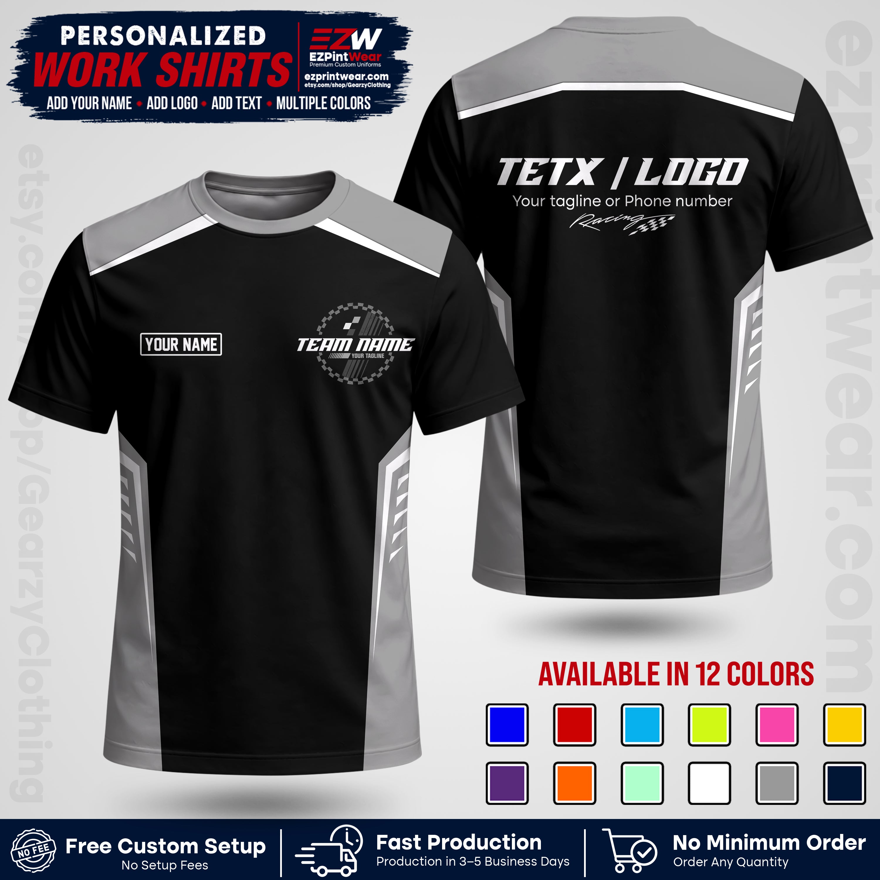 Custom Racing Shirt with Name, Logo & Text | Race Team Uniform | Crew Apparel RC07