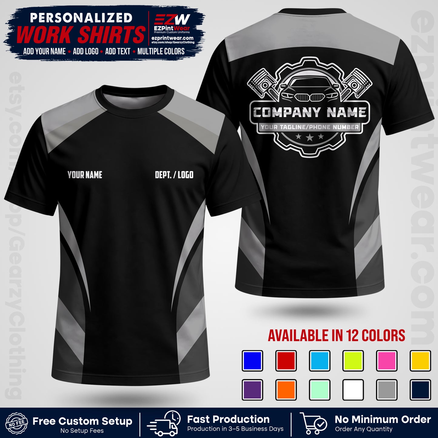Custom Mechanic Work Shirt with Name, Logo & Text | Auto Shop Uniform | Workwear MCN 05