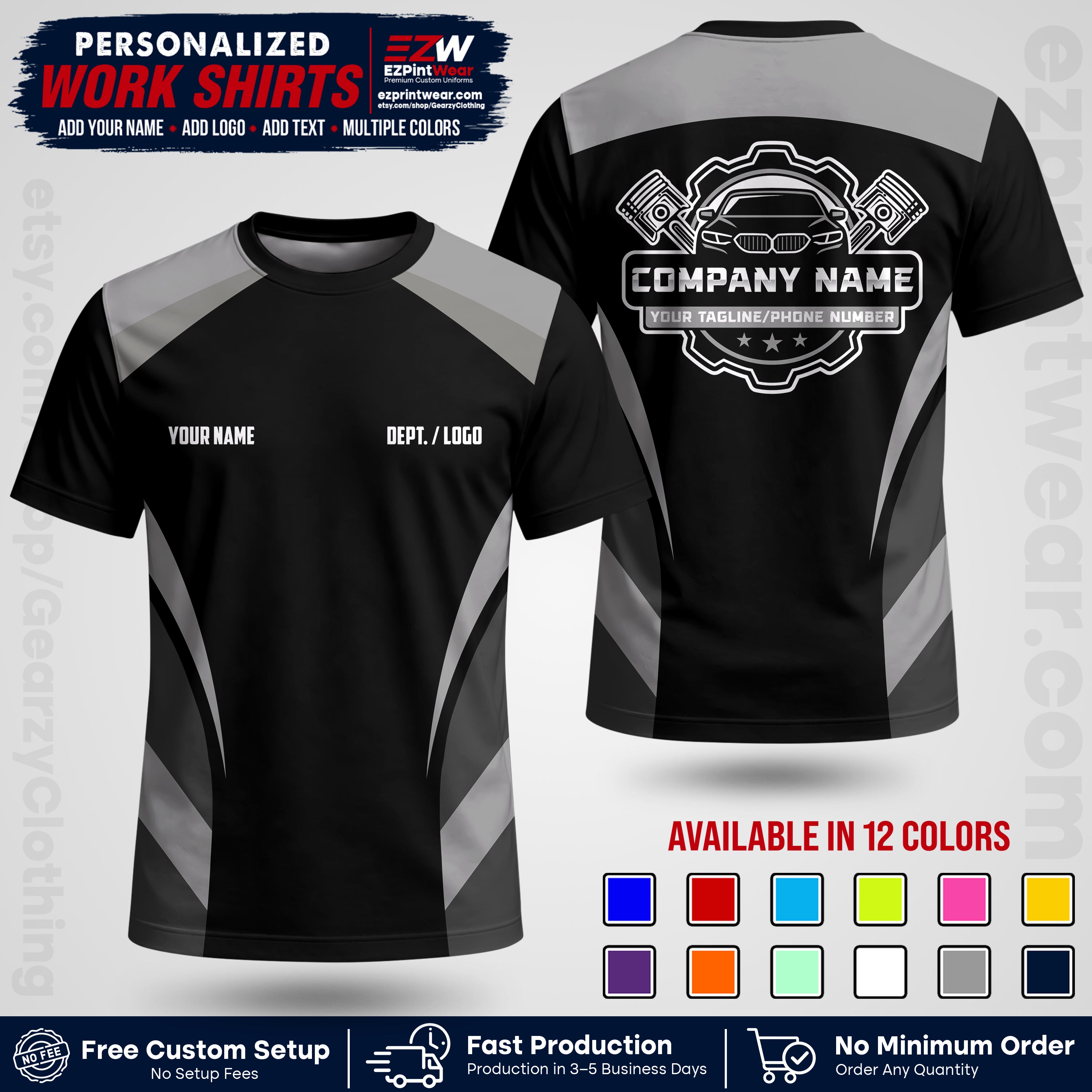 Custom Mechanic Work Shirt with Name, Logo & Text | Auto Shop Uniform | Workwear MCN 05