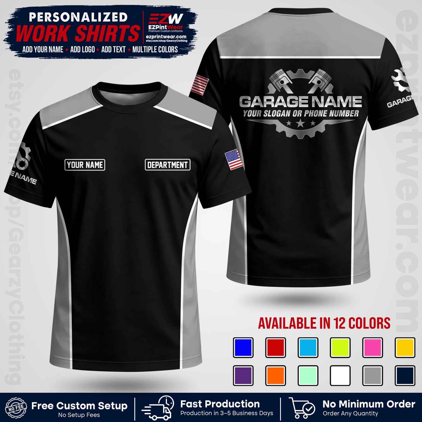 Custom Mechanic Work Shirt with Name, Logo & Text | Auto Shop Uniform | Workwear MCN 07