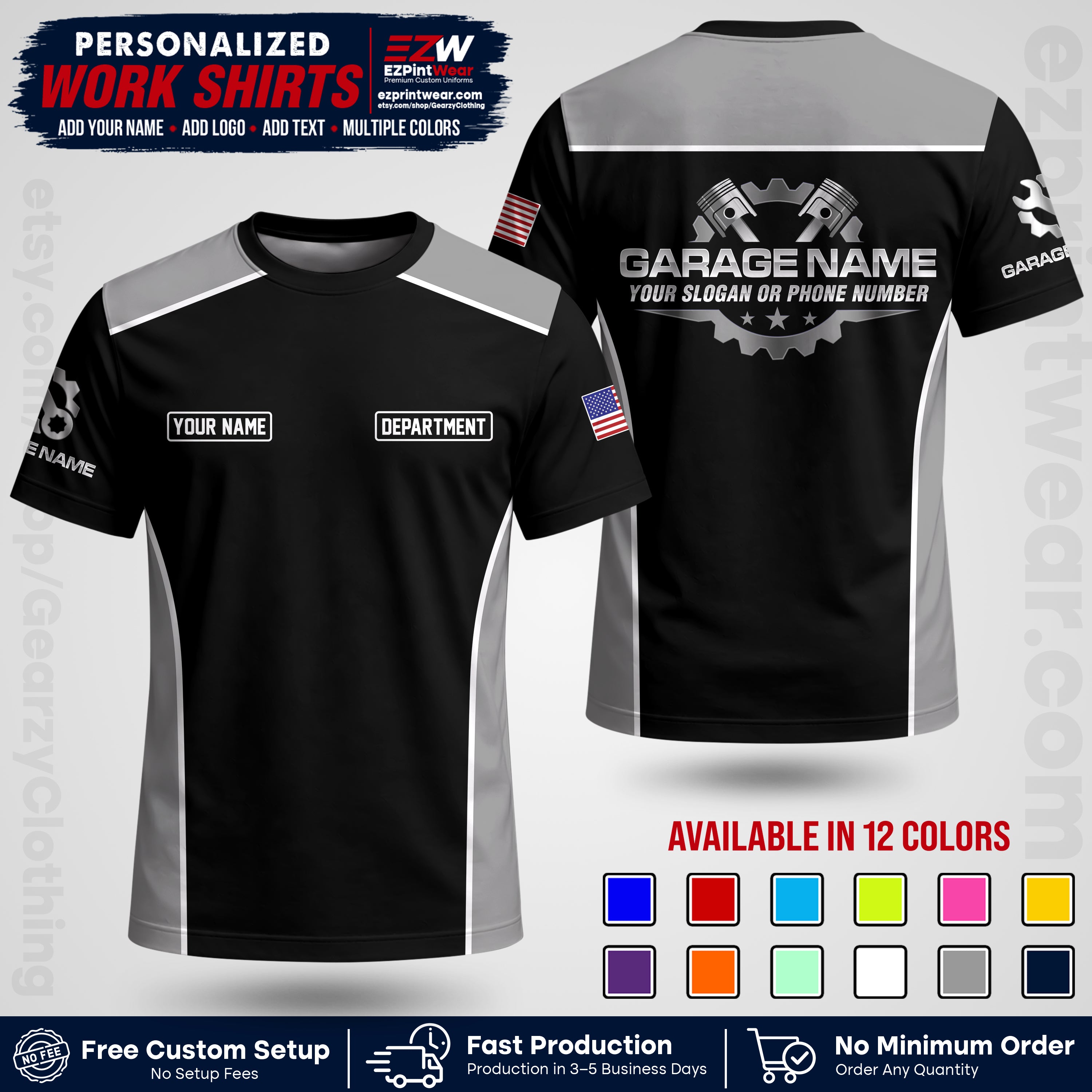 Custom Mechanic Work Shirt with Name, Logo & Text | Auto Shop Uniform | Workwear MCN 07