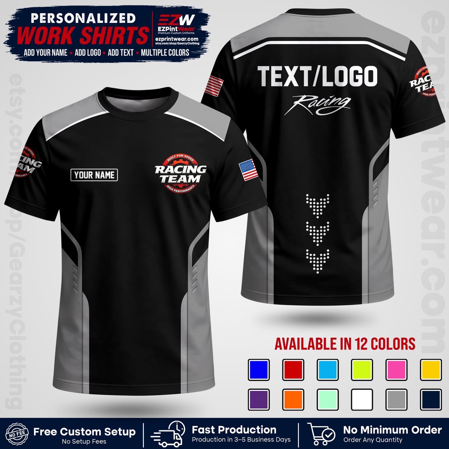 Custom Racing Shirt with Name, Logo & Text | Race Team Uniform | Crew Apparel RC09