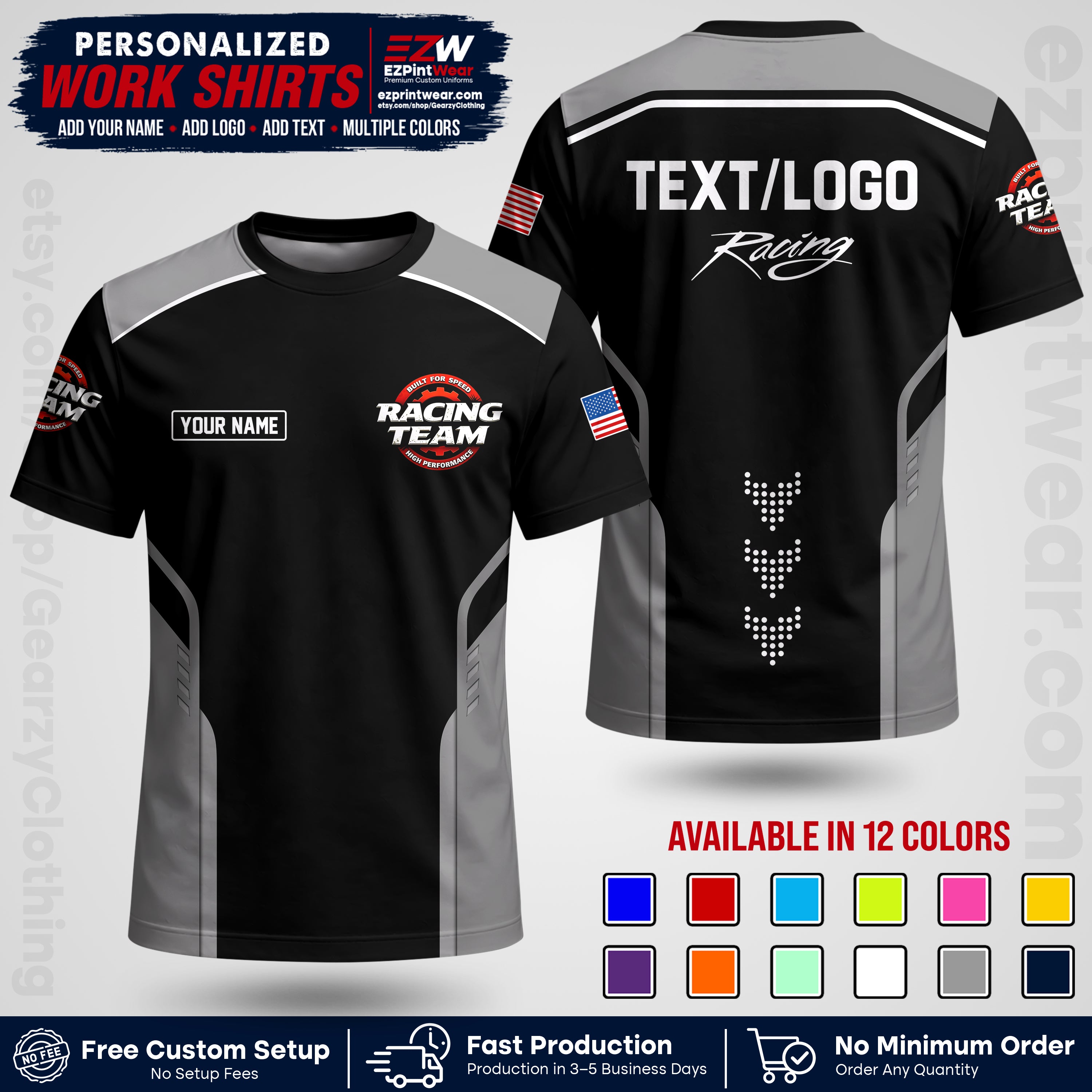 Custom Racing Shirt with Name, Logo & Text | Race Team Uniform | Crew Apparel RC09