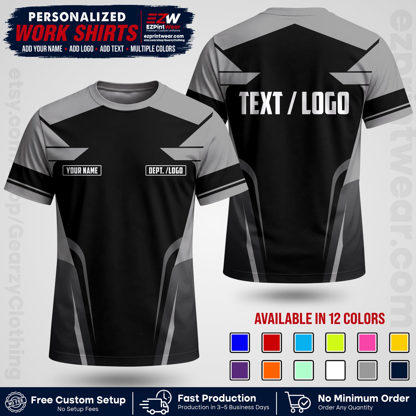 Custom All Over Print Work Uniform Shirt with Name, Logo & Text | Custom Hawaiian Shirt | Company Shirt | Employee Uniform UNF01