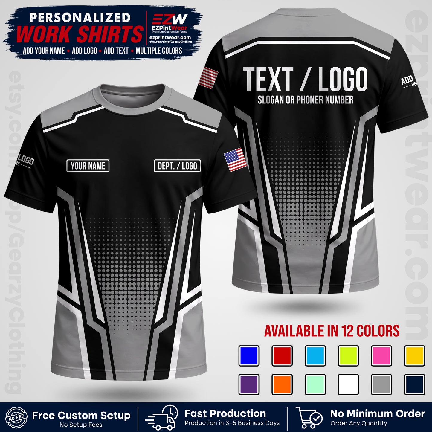Custom All Over Print Work Uniform Shirt with Name, Logo & Text | Custom Hawaiian Shirt | Company Shirt | Employee Uniform UNF17