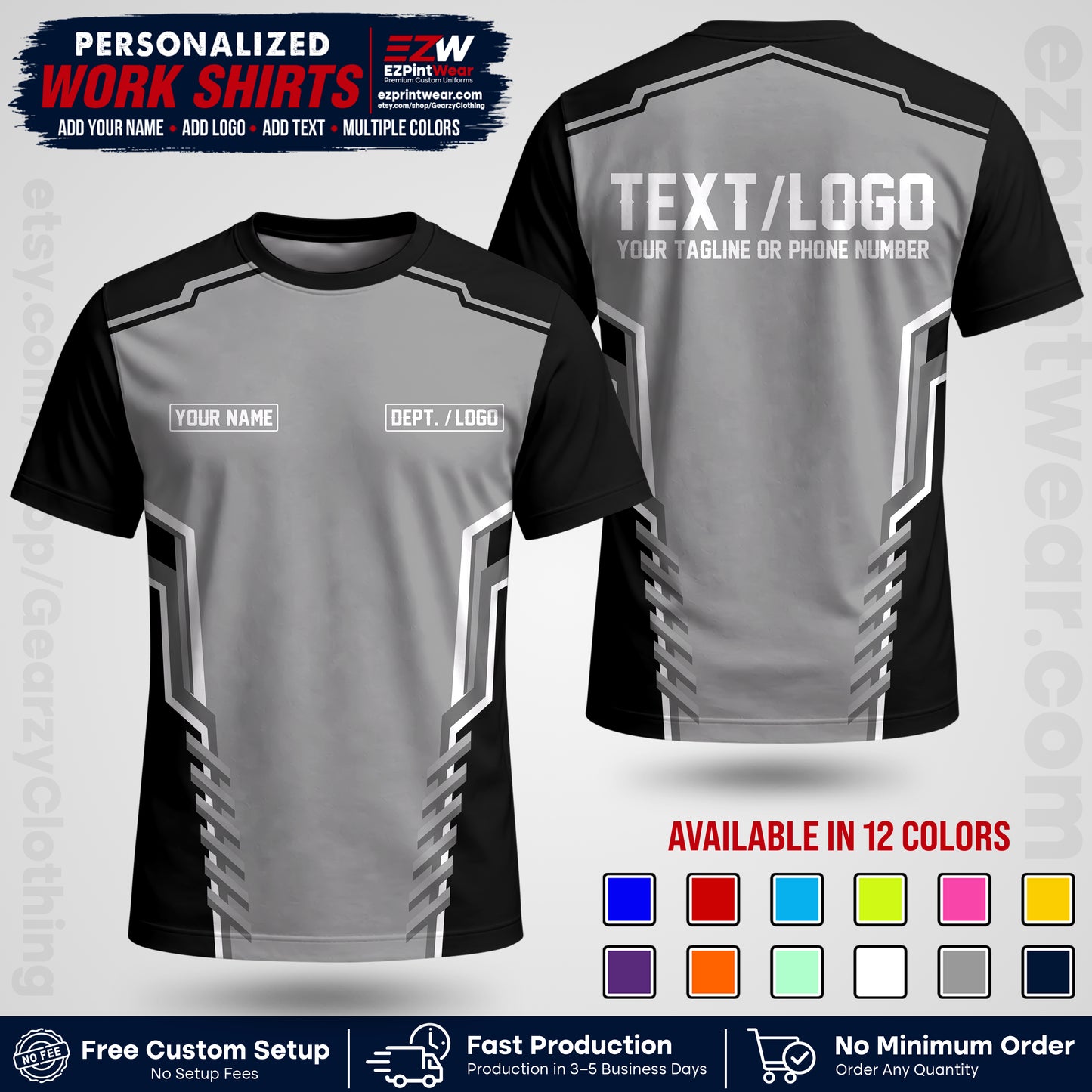 Custom All Over Print Work Uniform Shirt with Name, Logo & Text | Custom Hawaiian Shirt | Company Shirt | Employee Uniform UNF15