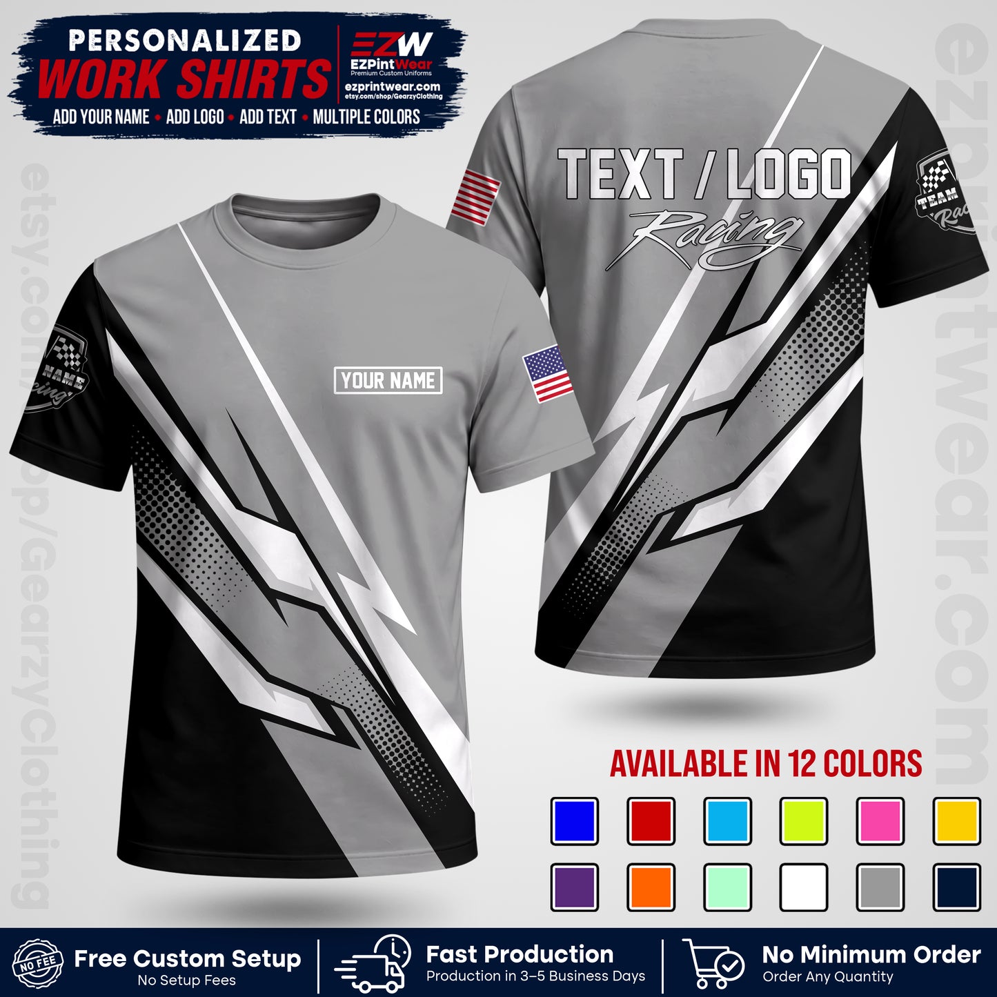 Custom Racing Shirt with Name, Logo & Text | Race Team Uniform | Crew Apparel RC01