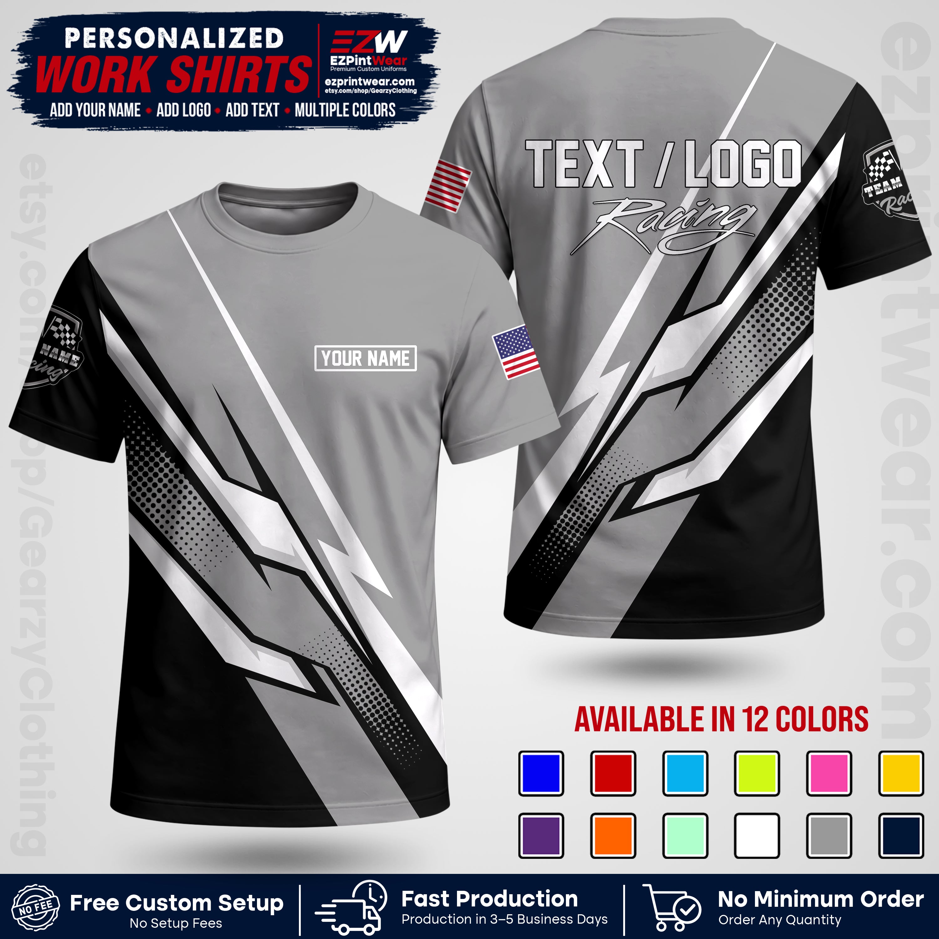Custom Racing Shirt with Name, Logo & Text | Race Team Uniform | Crew Apparel RC01