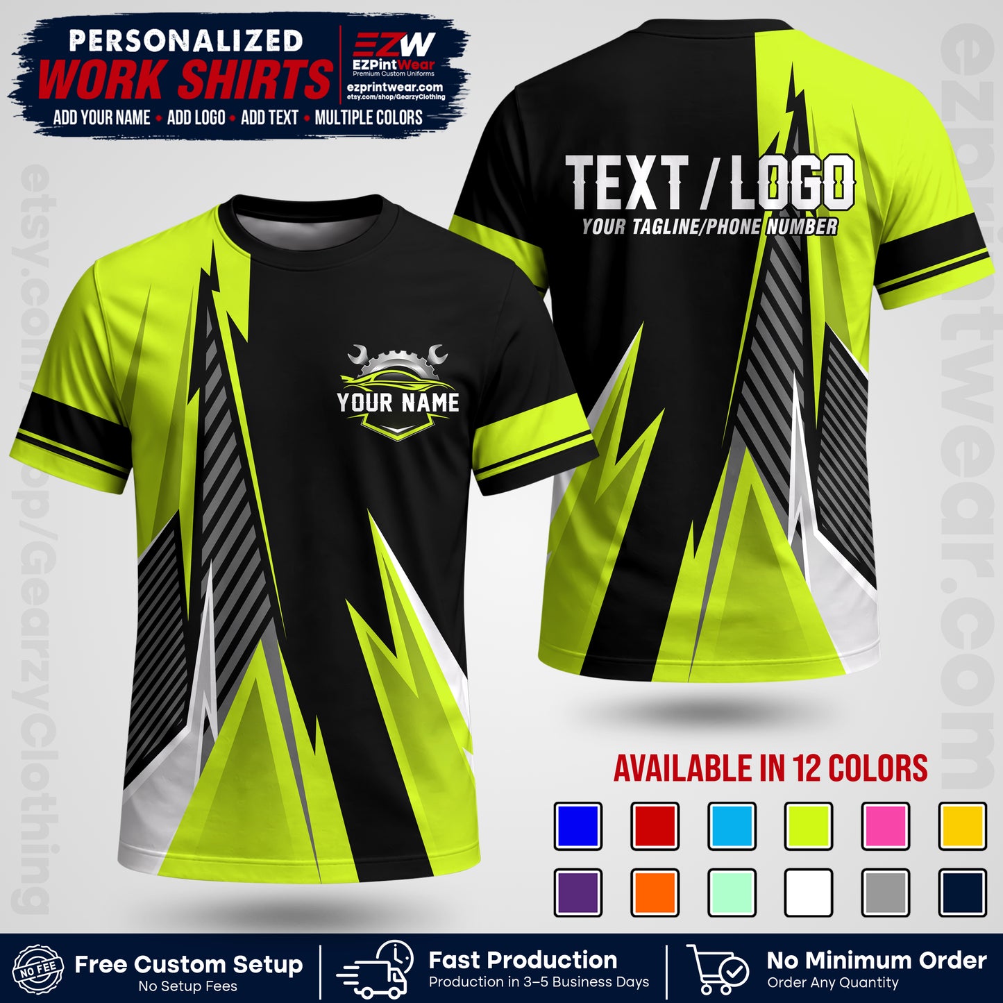 Custom Mechanic Work Shirt with Name, Logo & Text | Auto Shop Uniform | Workwear MCN 01